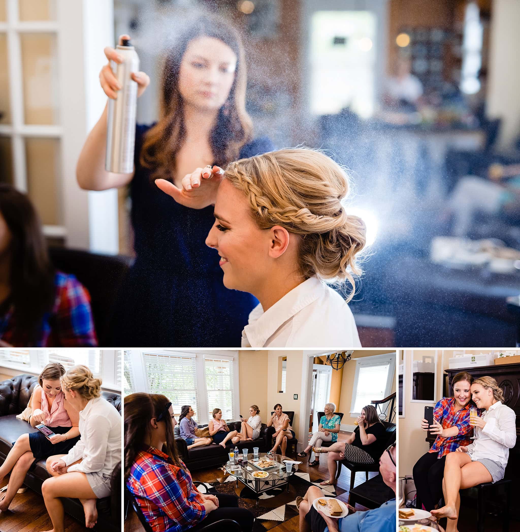 Bride gets ready at an AirBNB in historic Oakwood in Raleigh, NC before her All Saints Chapel wedding