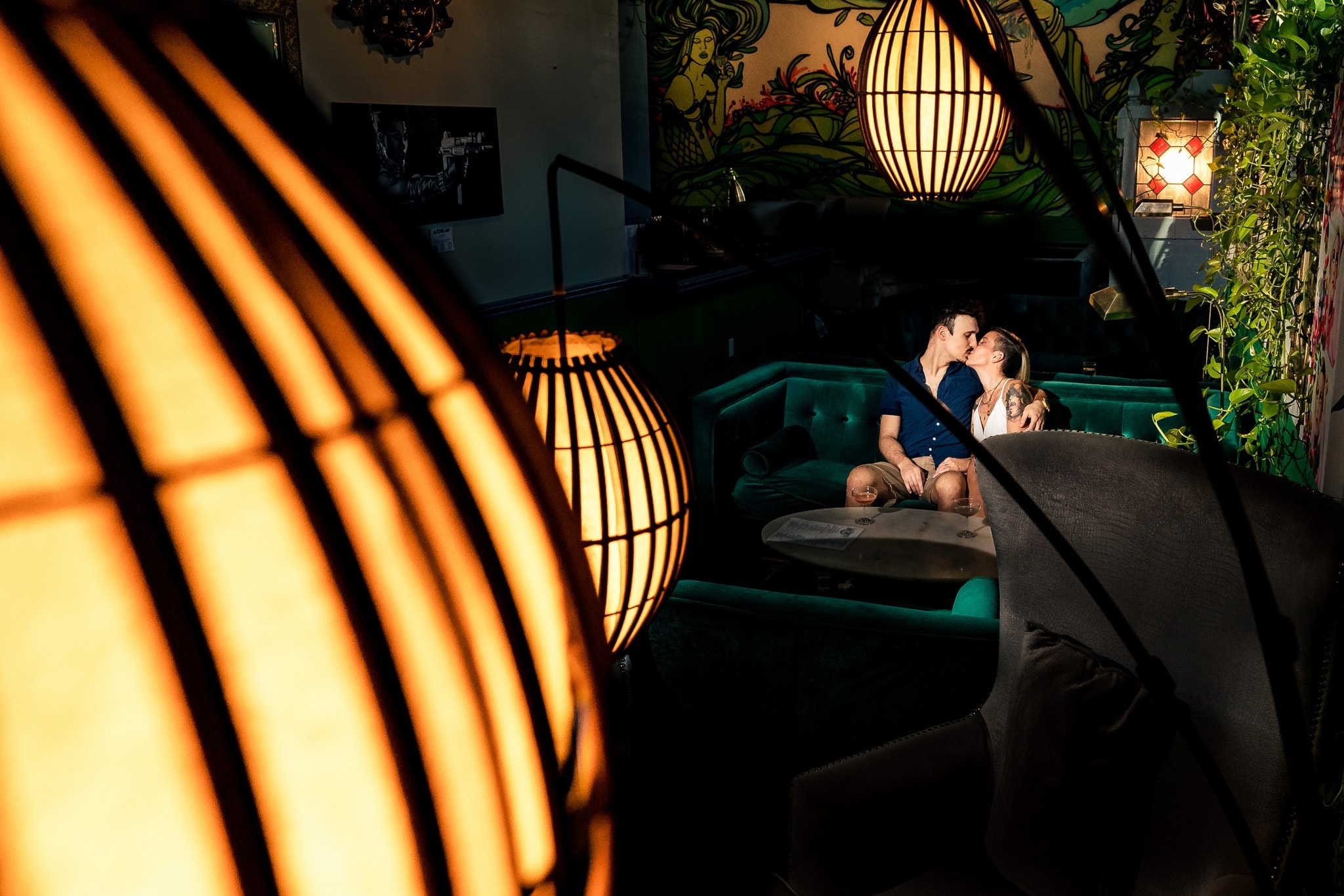 Aunt Bettys Speakeasy gin bar in downtown Raleigh was the perfect location for this engagement session | photos by Kivus & Camera