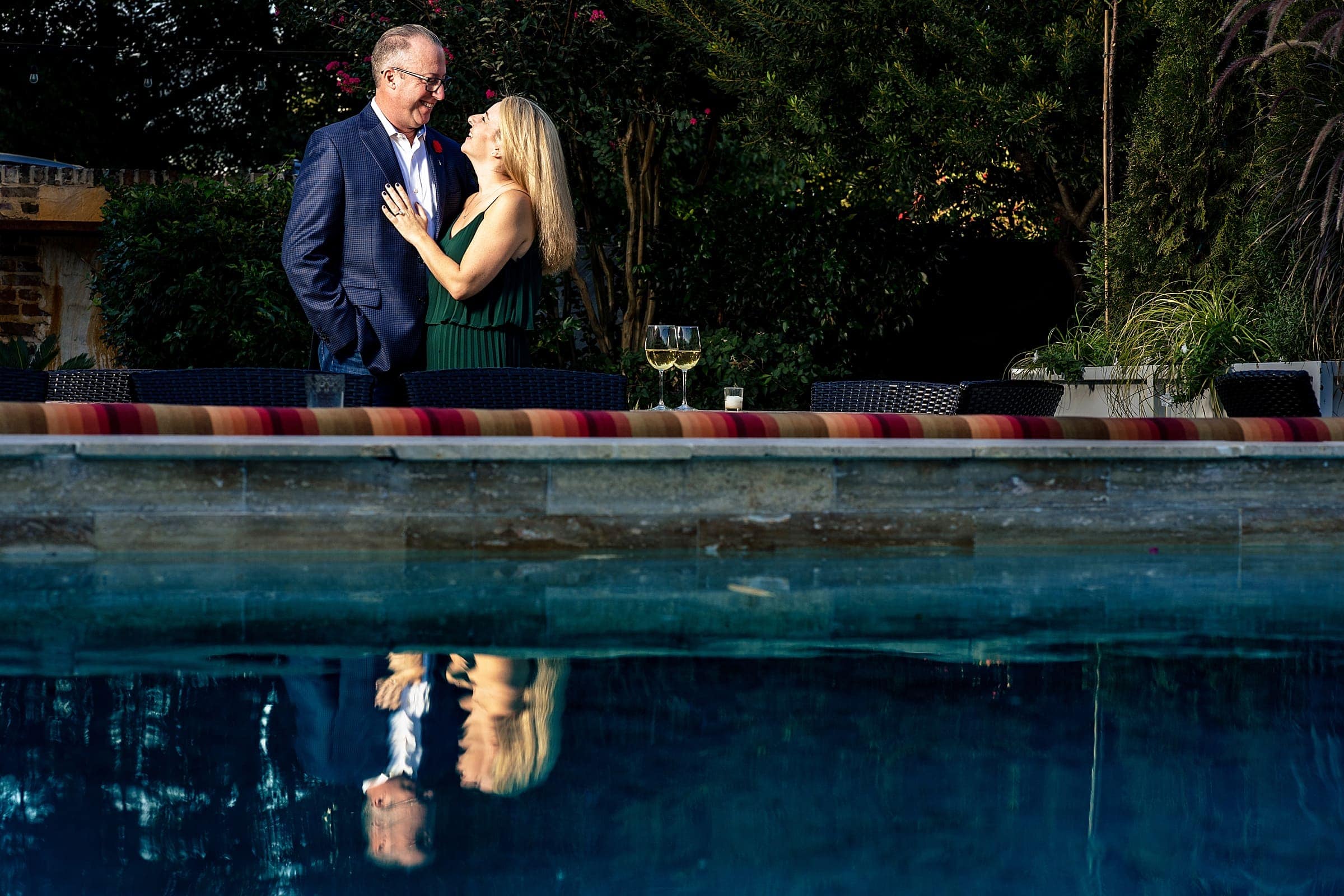 The courtyard at Mulino in downtown Raleigh is a gorgeous spot for engagement and wedding photos