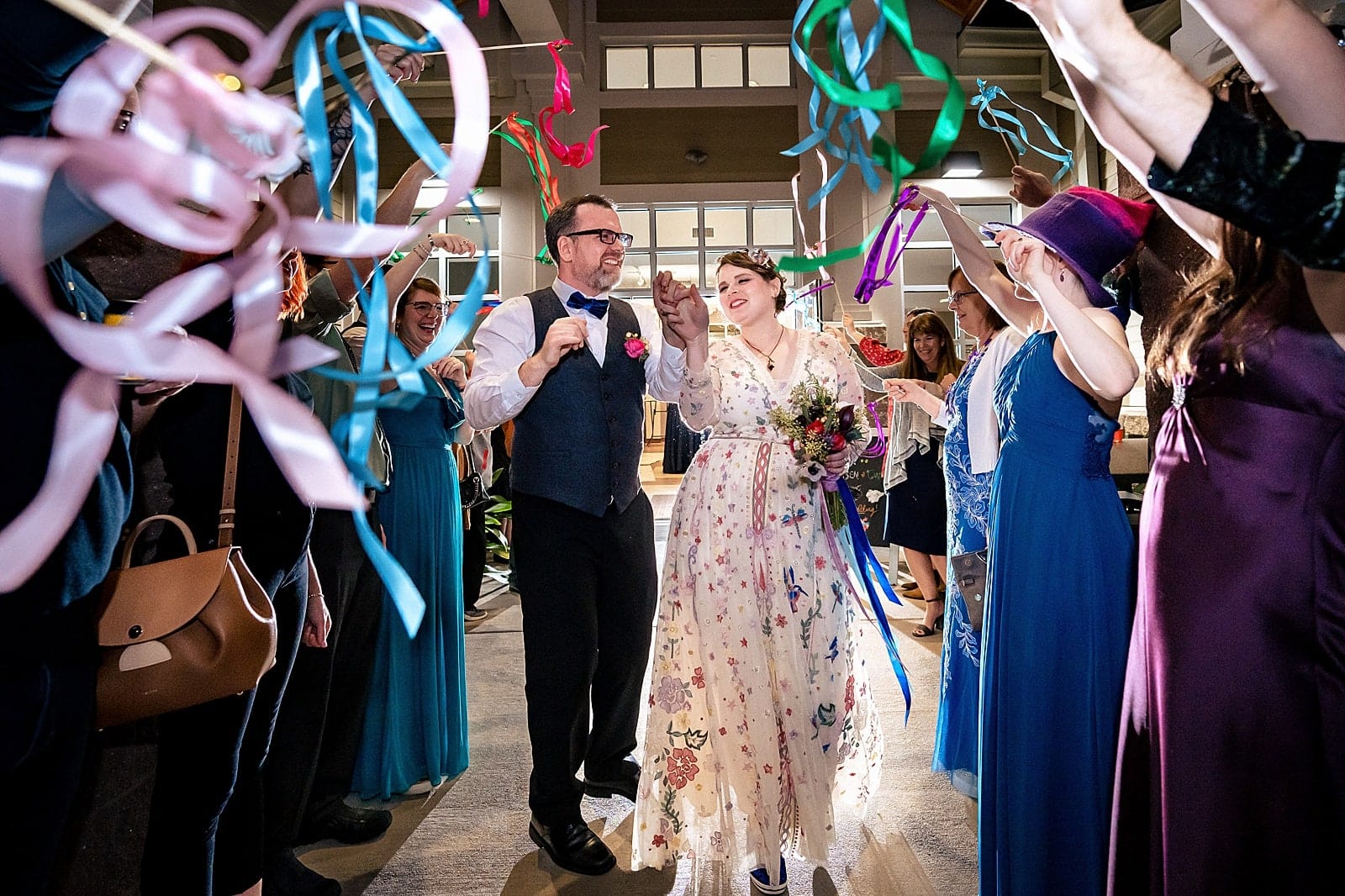 ribbon wand wedding exit at Barber Park Event Center in Greensboro, NC