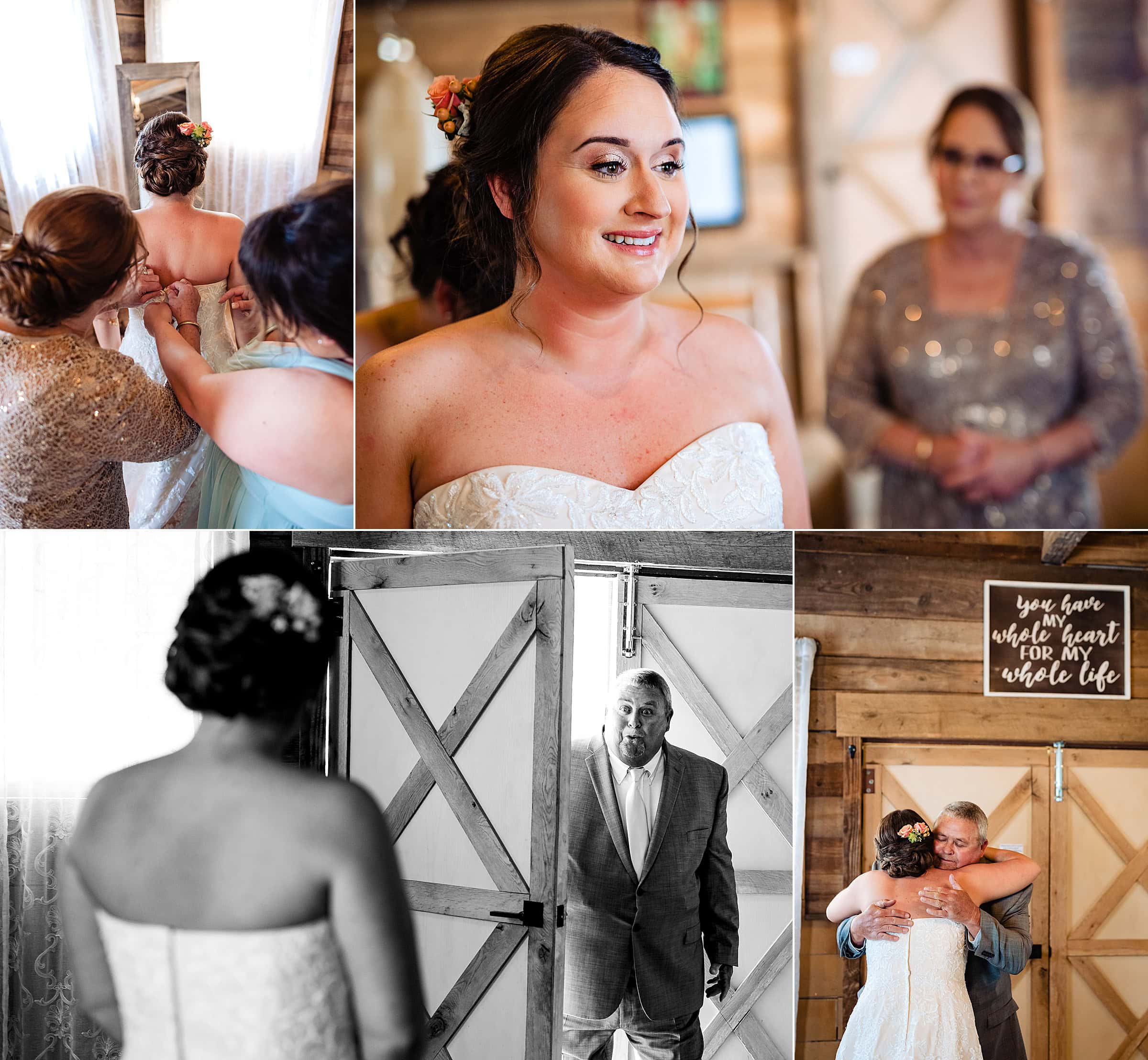Barn at Lloyd's Dairy - Bride's first look with her dad