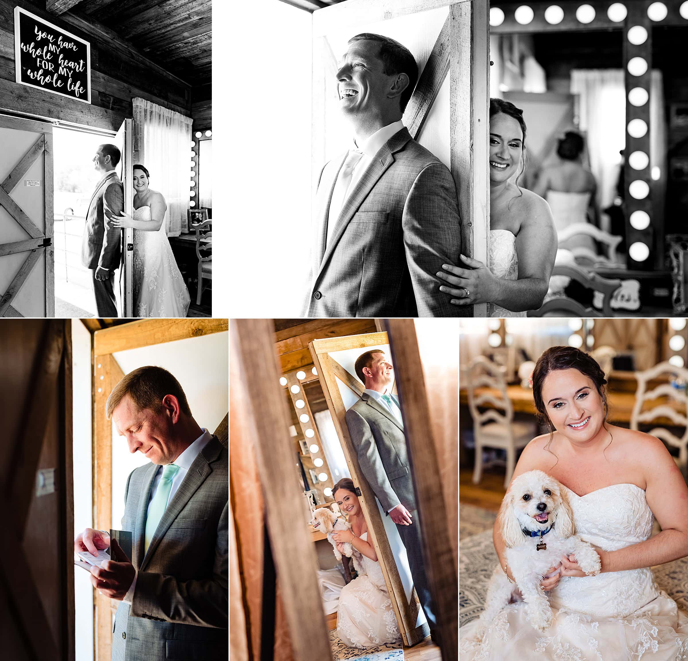 Barn at Lloyd's Dairy - first touch between couple on wedding day