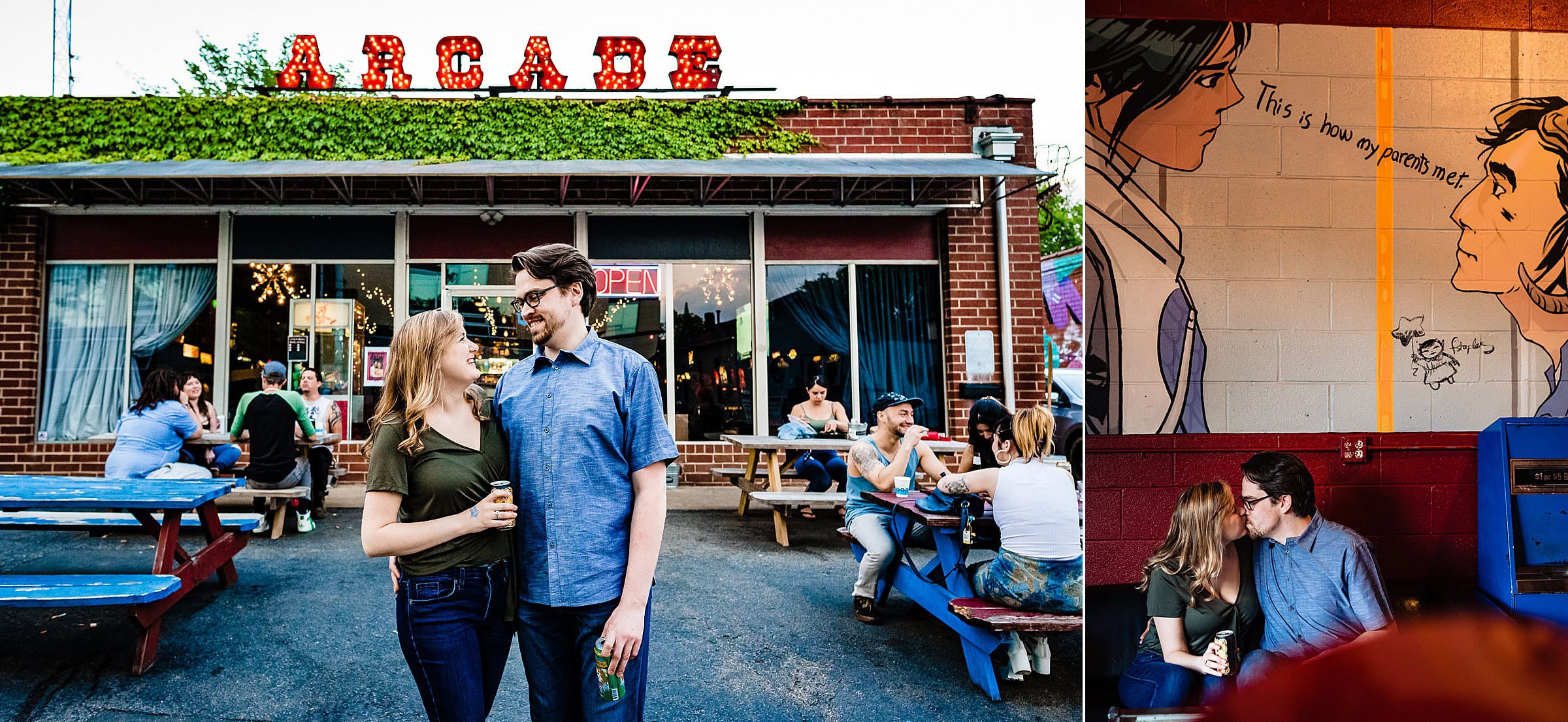 Baxter Barcade engagement photos in Chapel Hill | fun engagement photo ideas | kivusandcamera.com