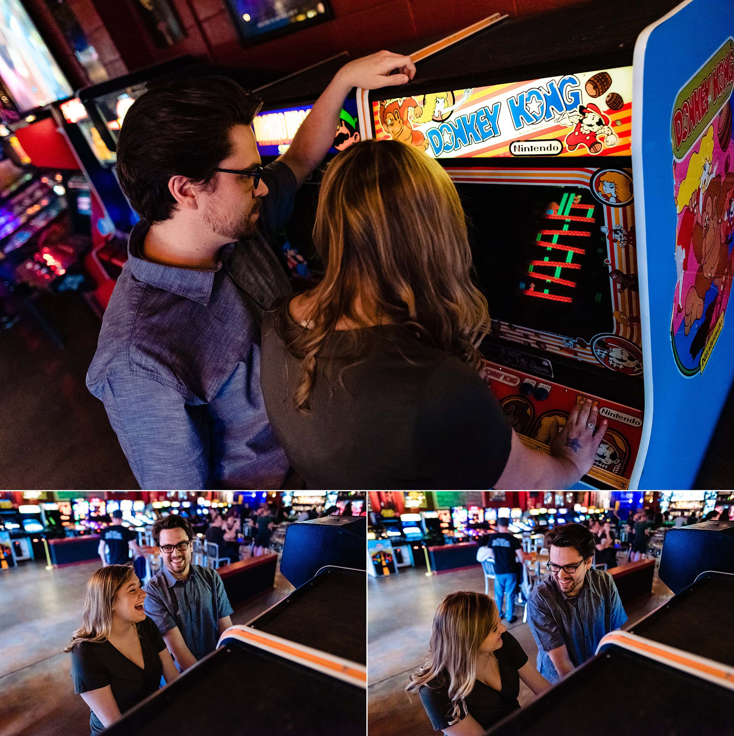 Baxter Barcade engagement photos in Chapel Hill | fun engagement photo ideas | kivusandcamera.com