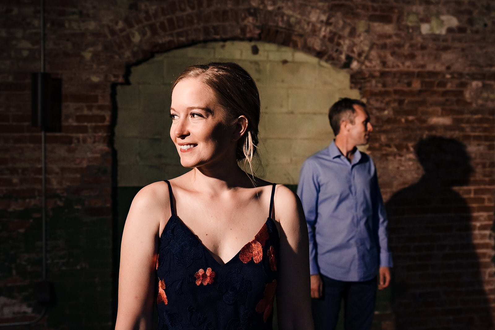 Dramatic and artistic engagement photos at Belt Line Station in Durham, NC