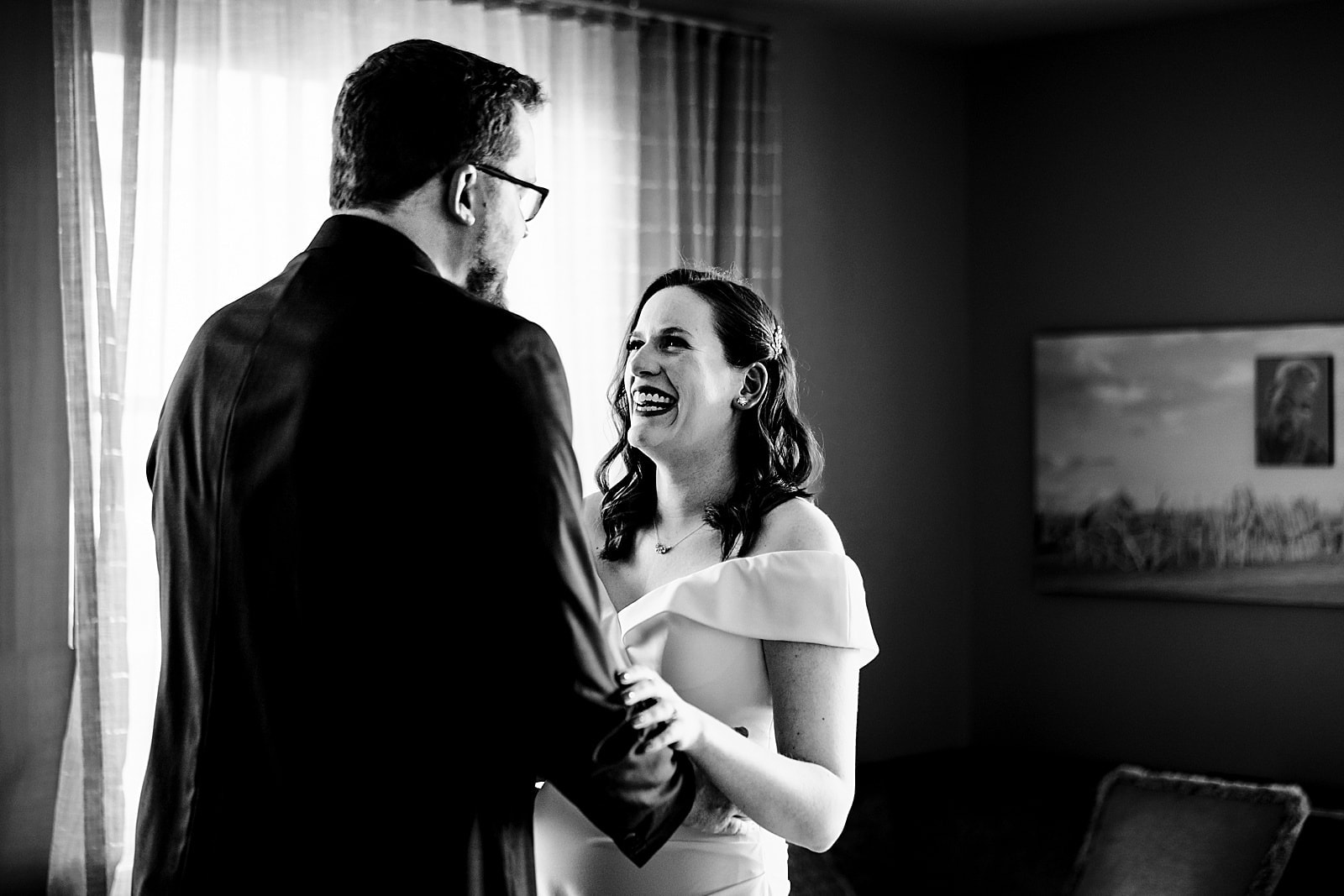 Bride and groom share their first look at the 21C Museum Hotel in Durham, NC