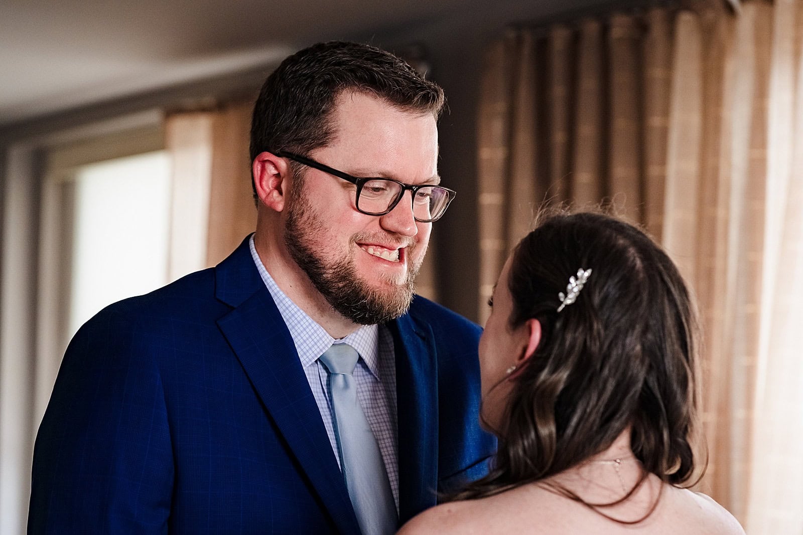 Bride and groom share their first look at the 21C Museum Hotel in Durham, NC