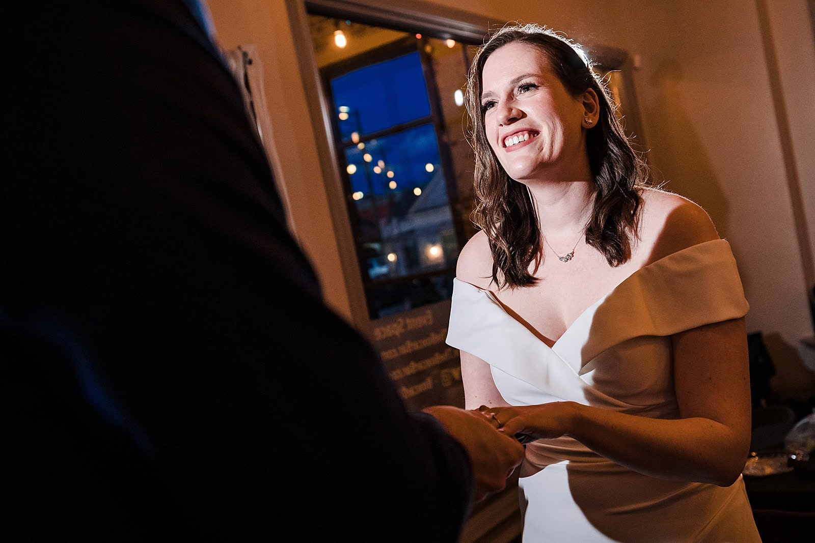 Wedding ceremony moments at Boxcar Bar + Arcade wedding in Durham, NC