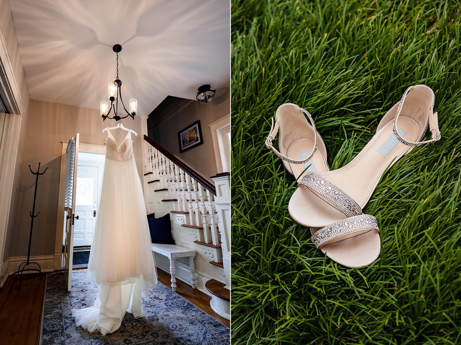 Detail photos of the bride's dress and shoes