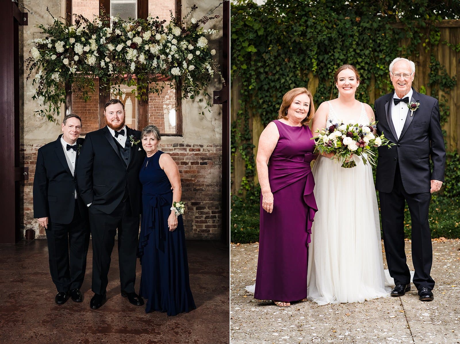 Bride and groom pose with their parents at the Brooklyn Arts Center