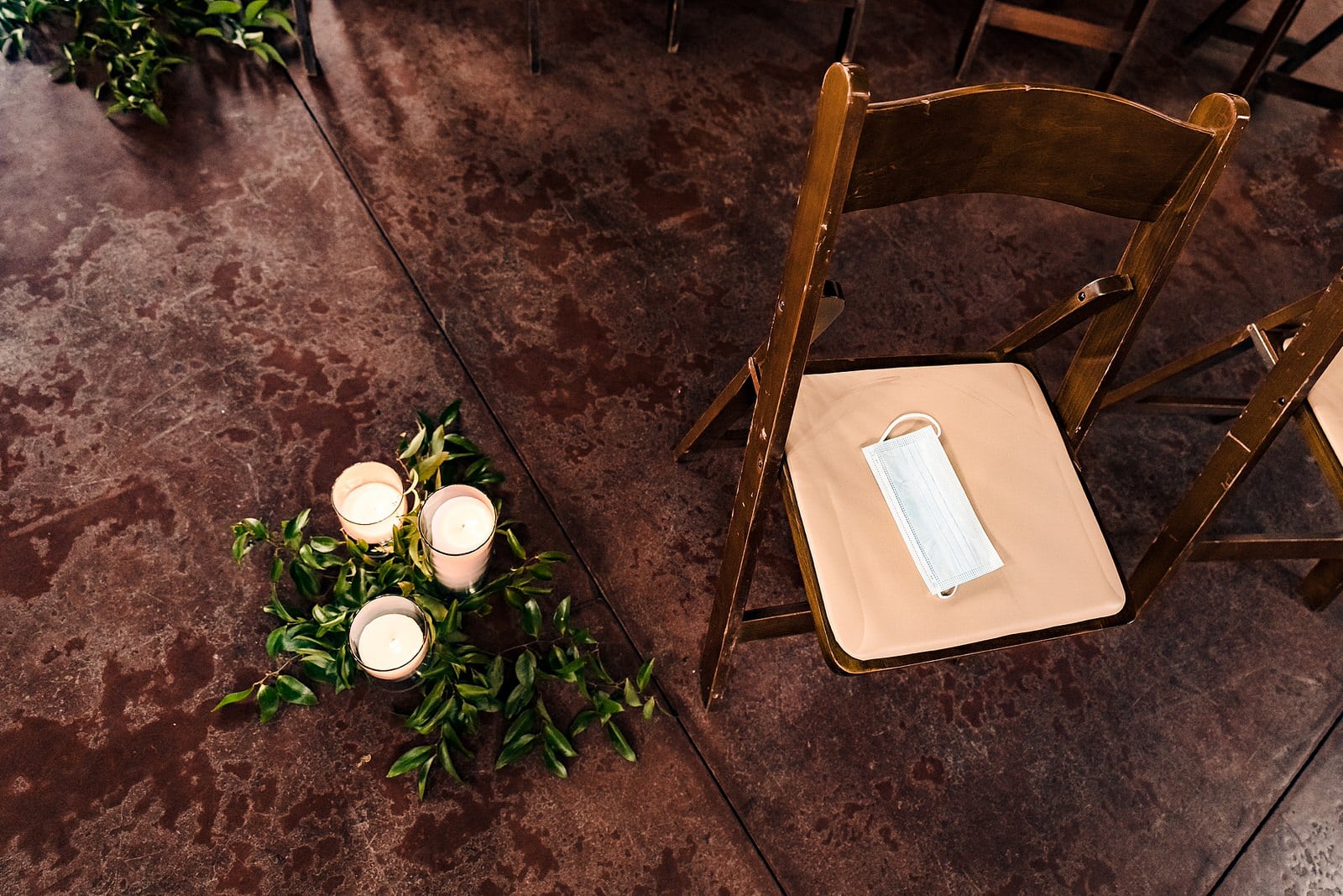 Details of a wedding ceremony setup at Brooklyn Arts Center in Wilmington, NC