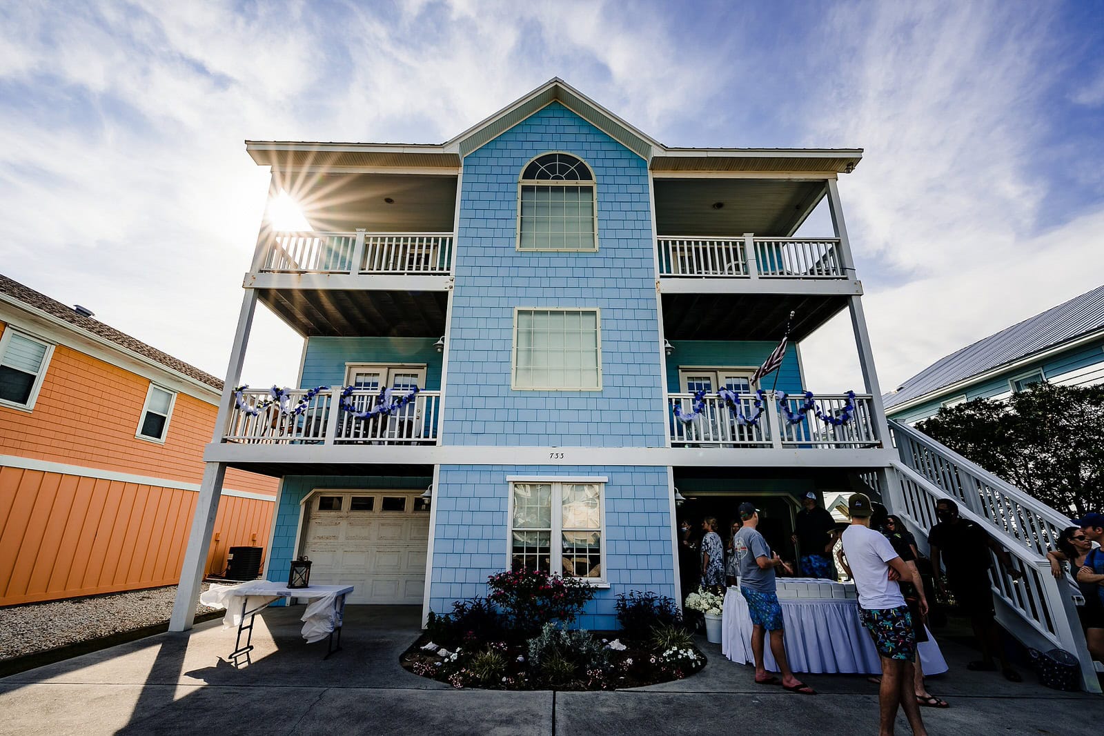 Casual wedding reception at a beach house