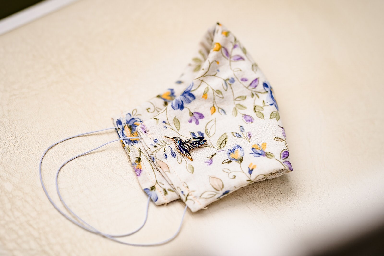 The bride's mask at her Covid19 casual backyard wedding