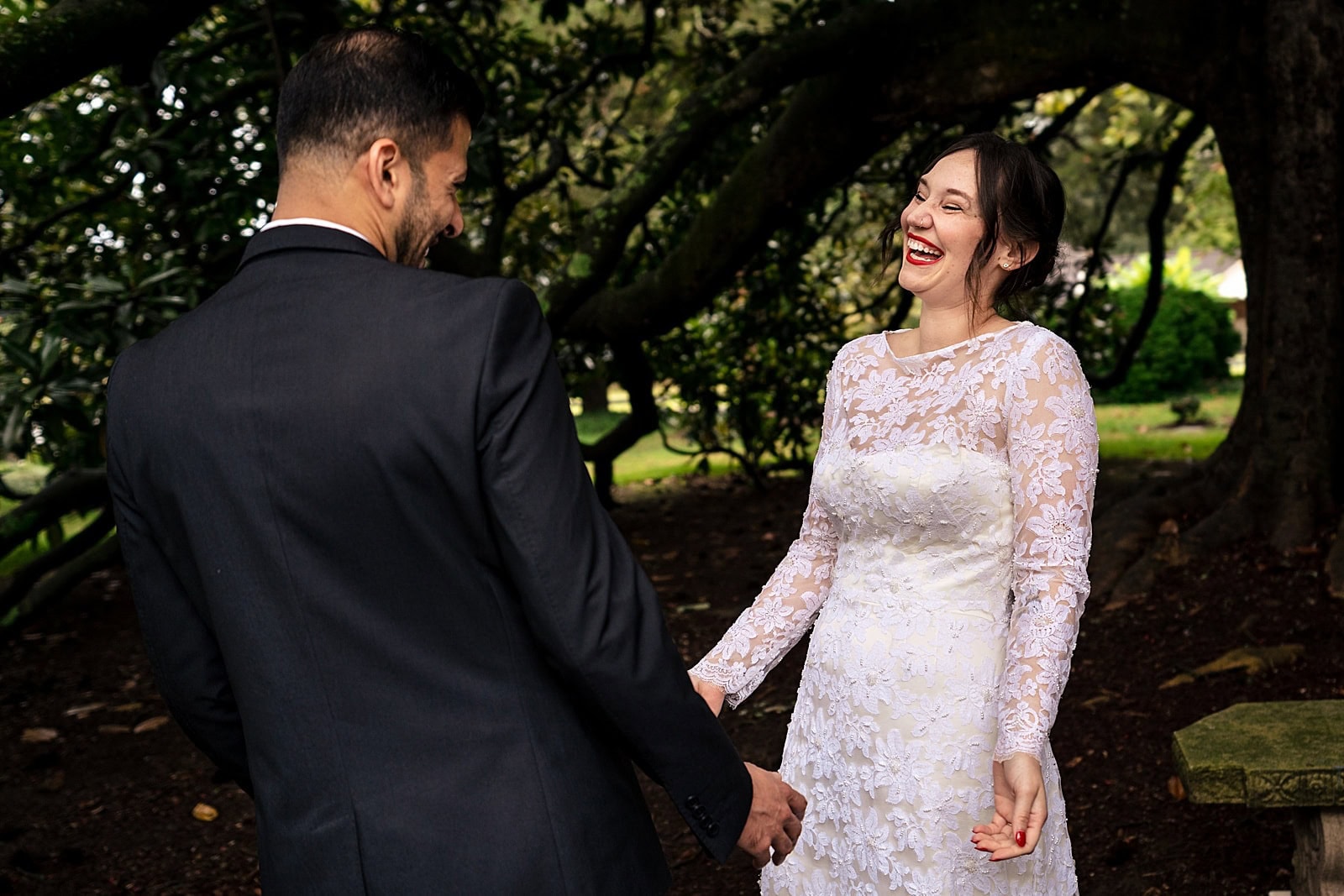 Arrowhead Inn wedding - first look under the trees