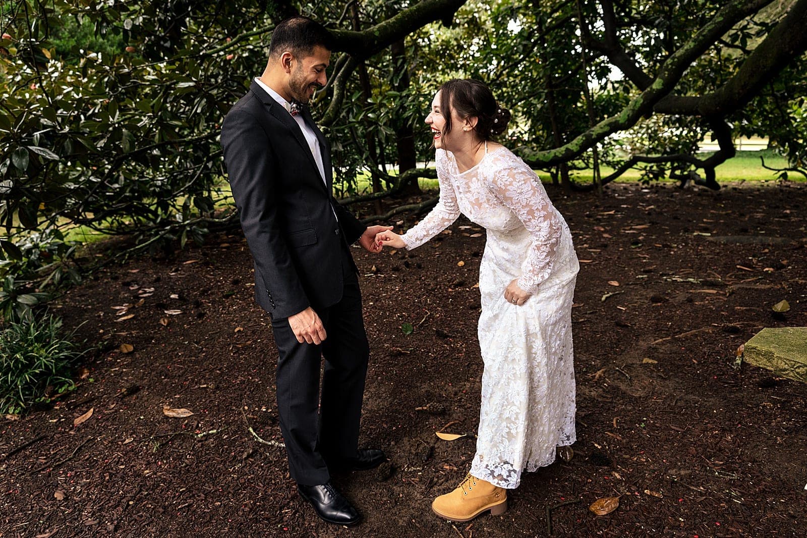 Arrowhead Inn wedding - first look under the trees