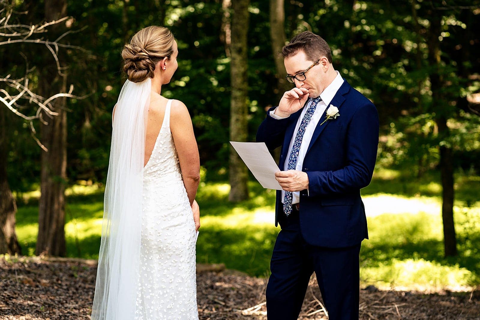 Couple's private first look and letter exchange at Chapel Hill Carriage House | photos by Kivus & Camera