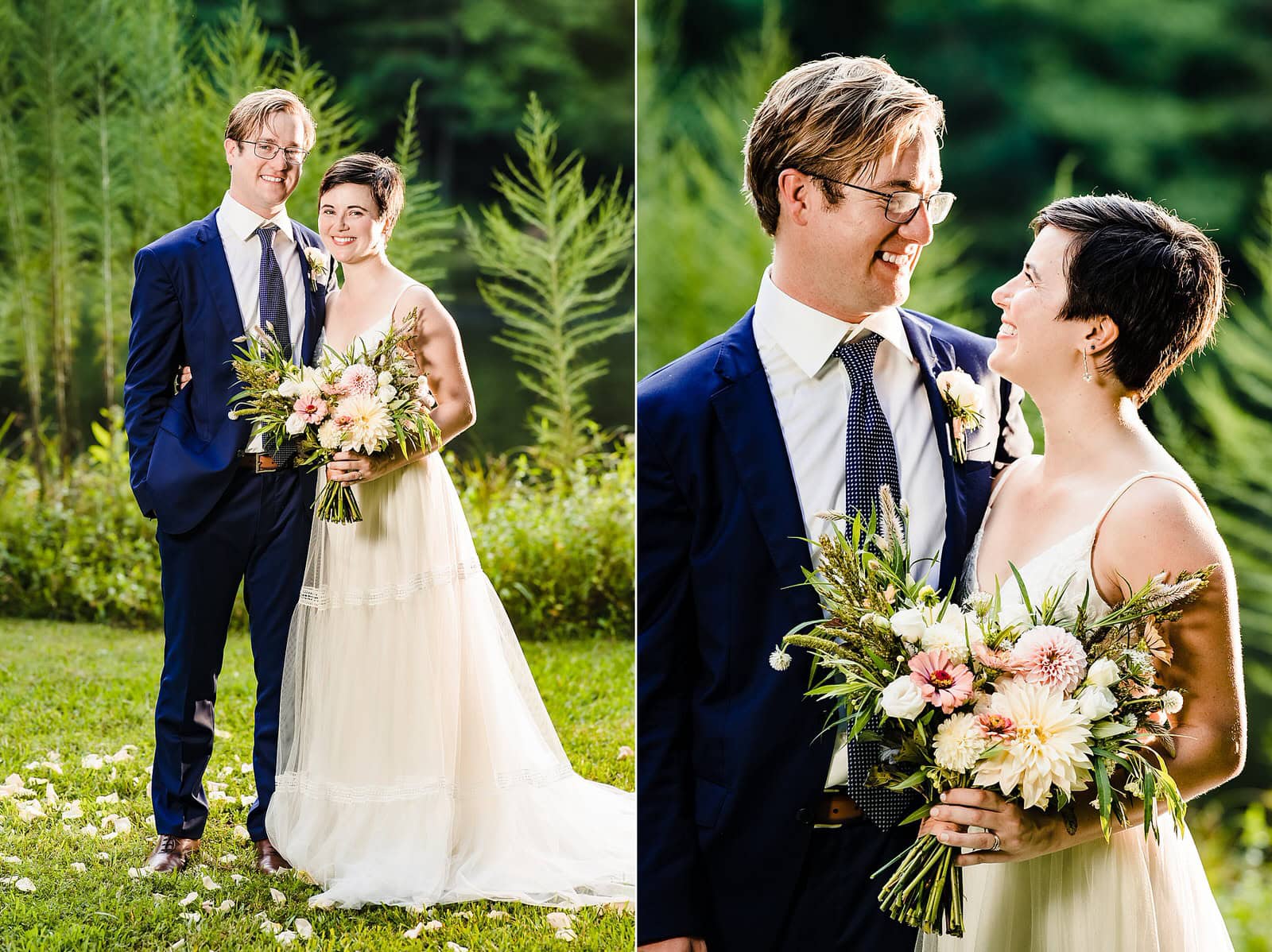 Bride and groom pose for portraits after their intimate Chapel Hill wedding