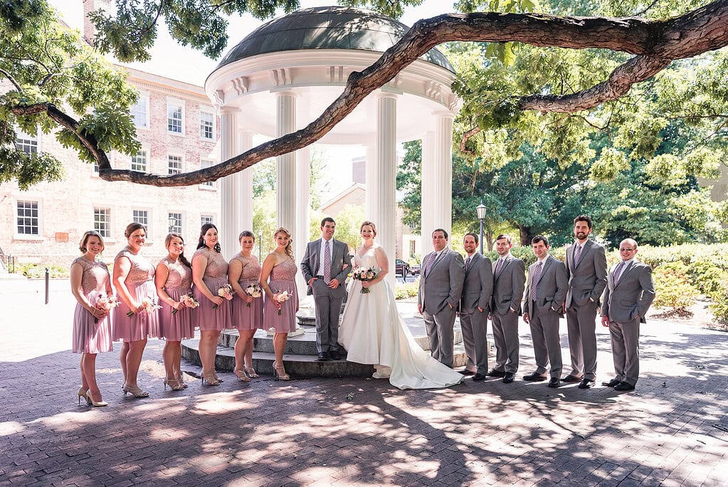 chapel hill wedding bridal party at old well