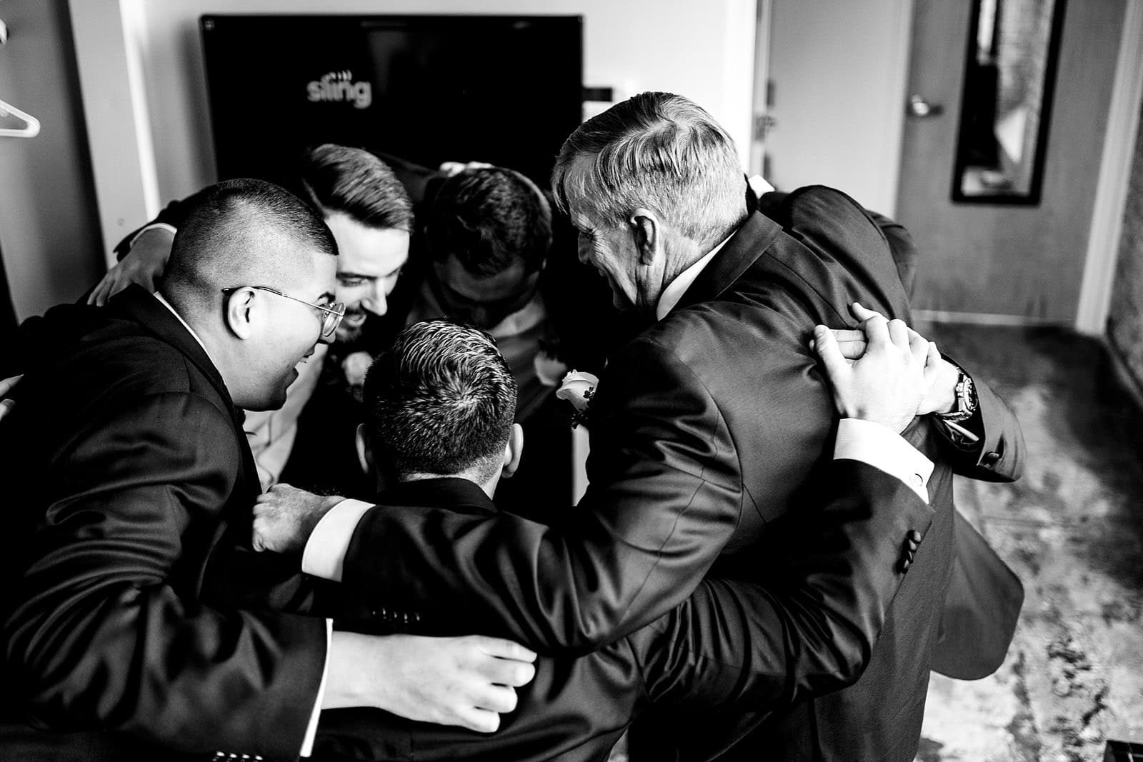 Groomsmen hype huddle pre ceremony!!!