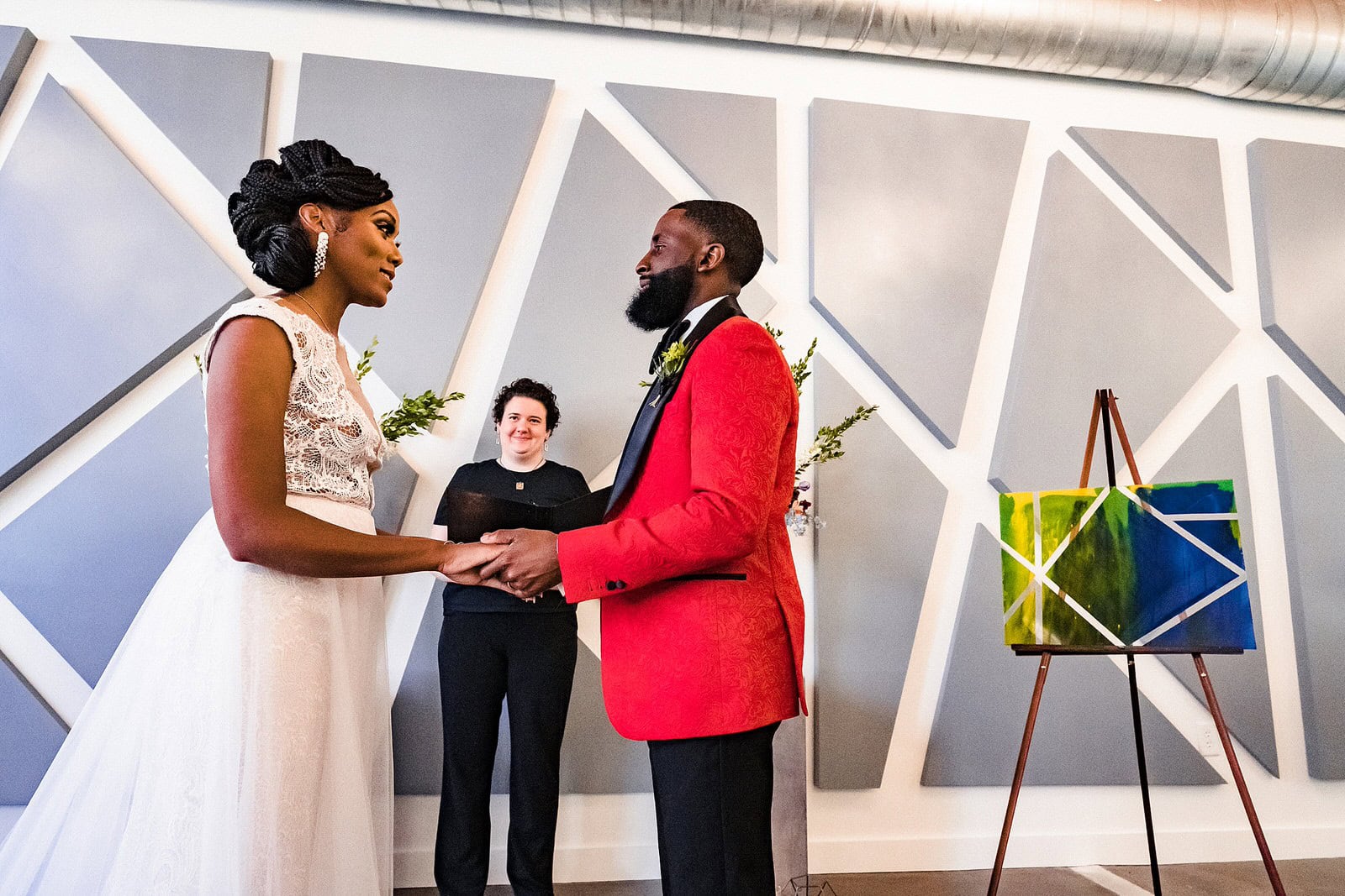 Painting unity ceremony during colorful wedding inspiration shoot