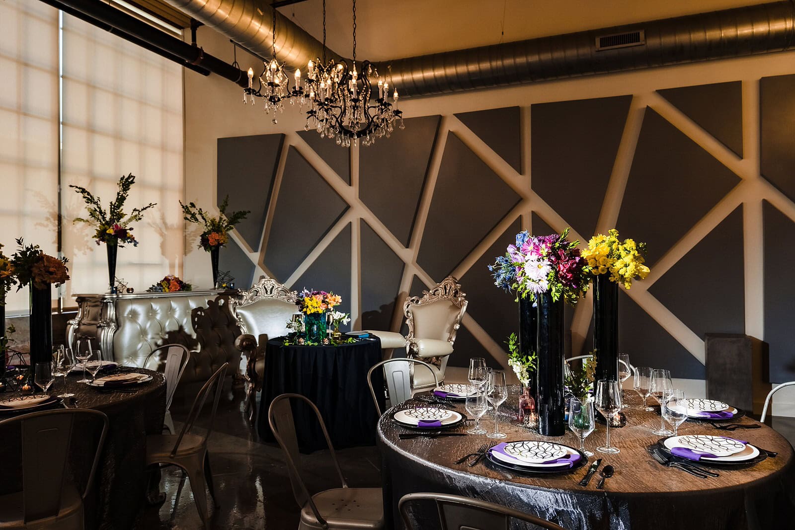 Lucky Strike Suite set up for an intimate wedding as part of a colorful wedding inspiration shoot