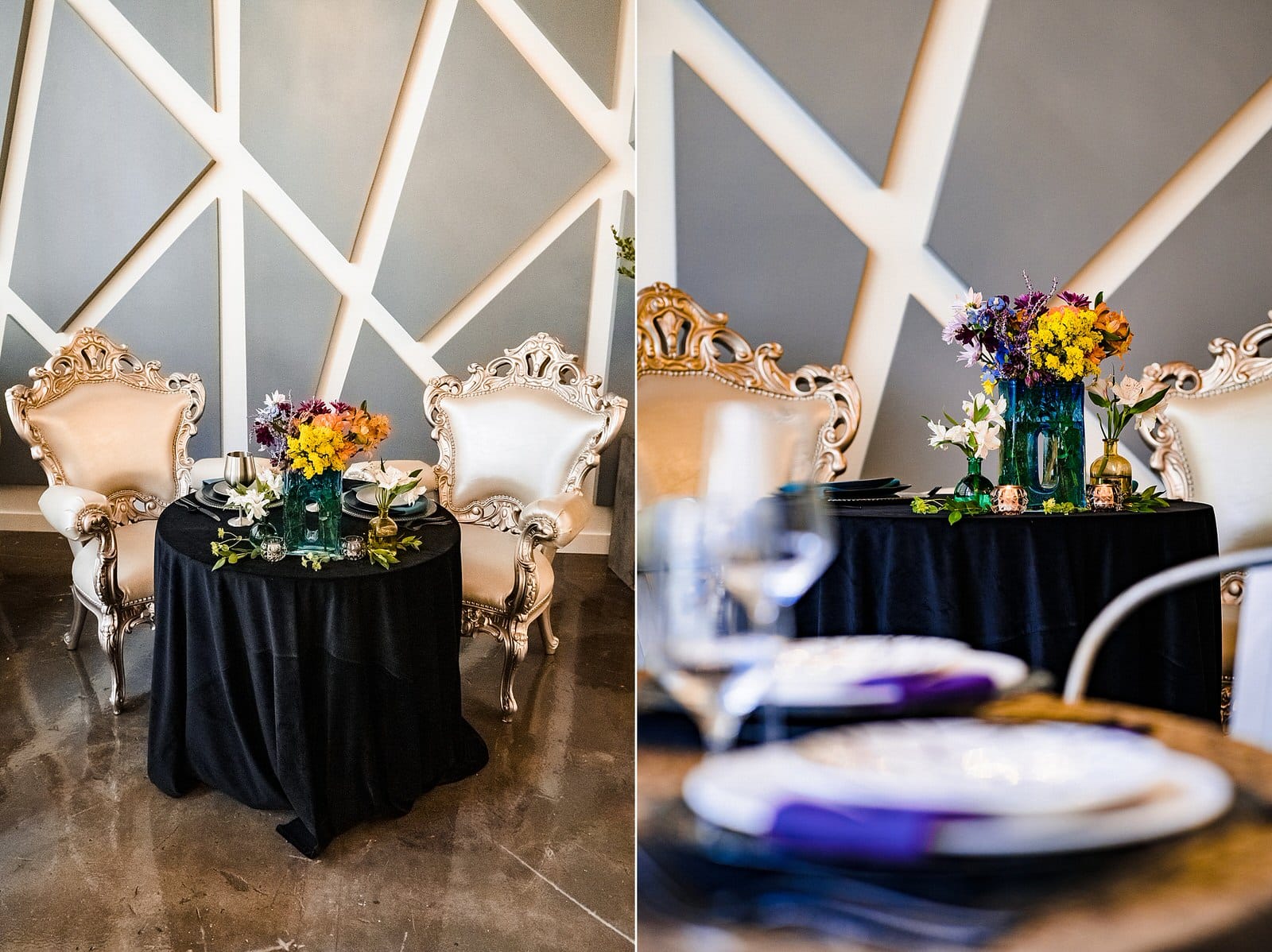 Lucky Strike Suite set up for an intimate wedding as part of a colorful wedding inspiration shoot