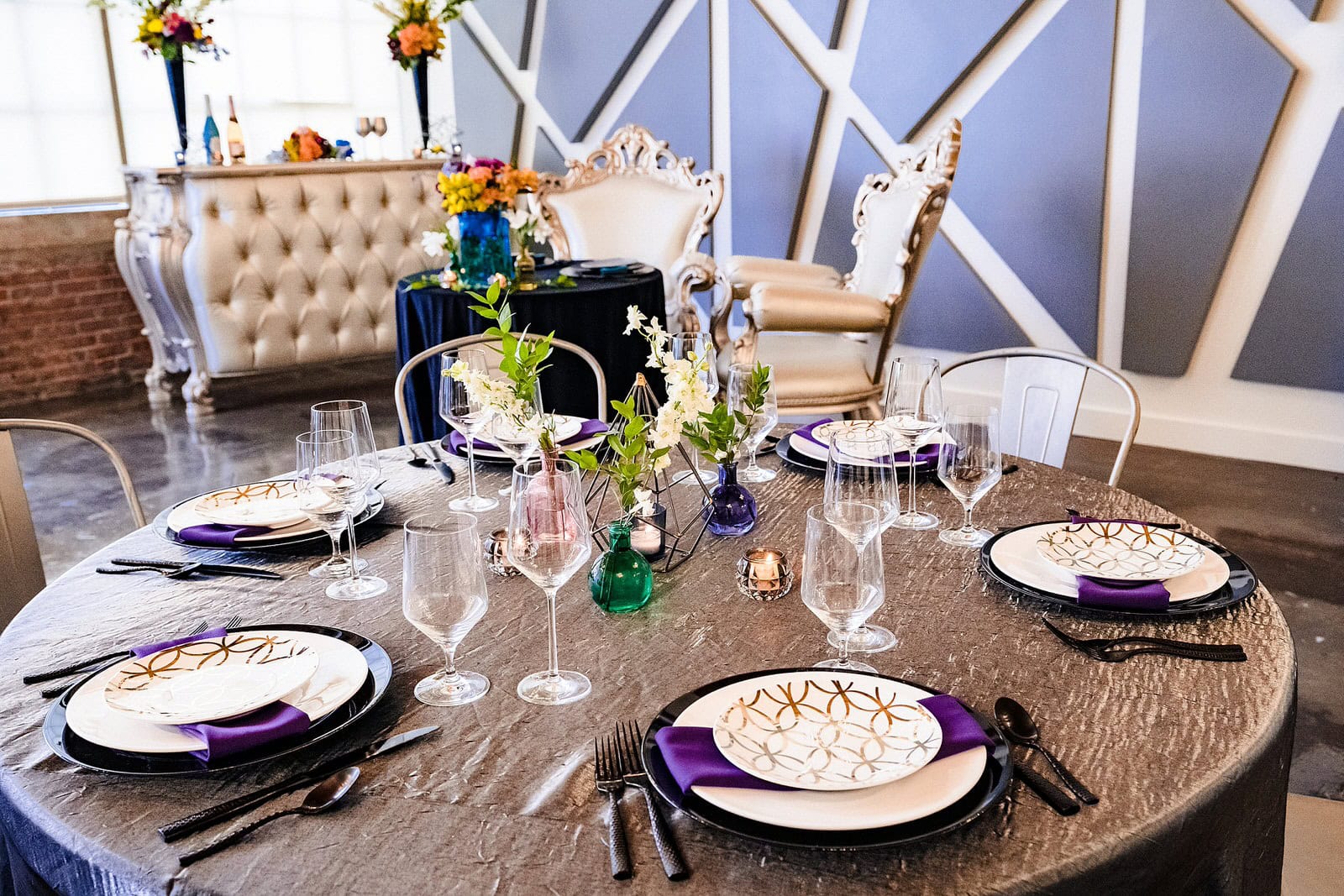 Lucky Strike Suite set up for an intimate wedding as part of a colorful wedding inspiration shoot