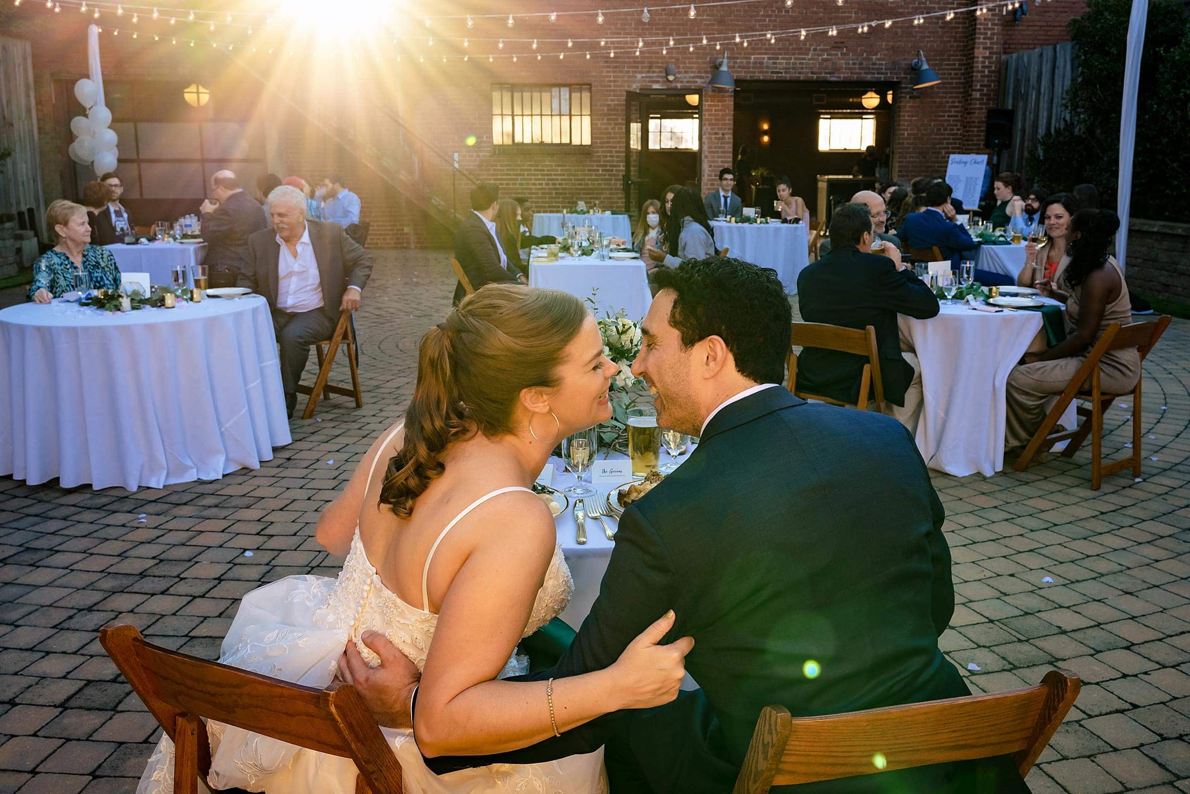 al fresco wedding reception dinner at the cookery