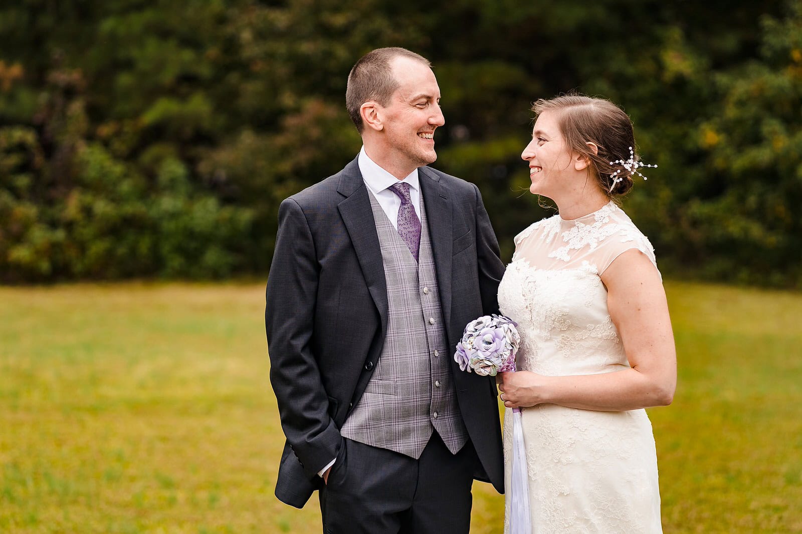 Relaxed bride and groom on their wedding day
