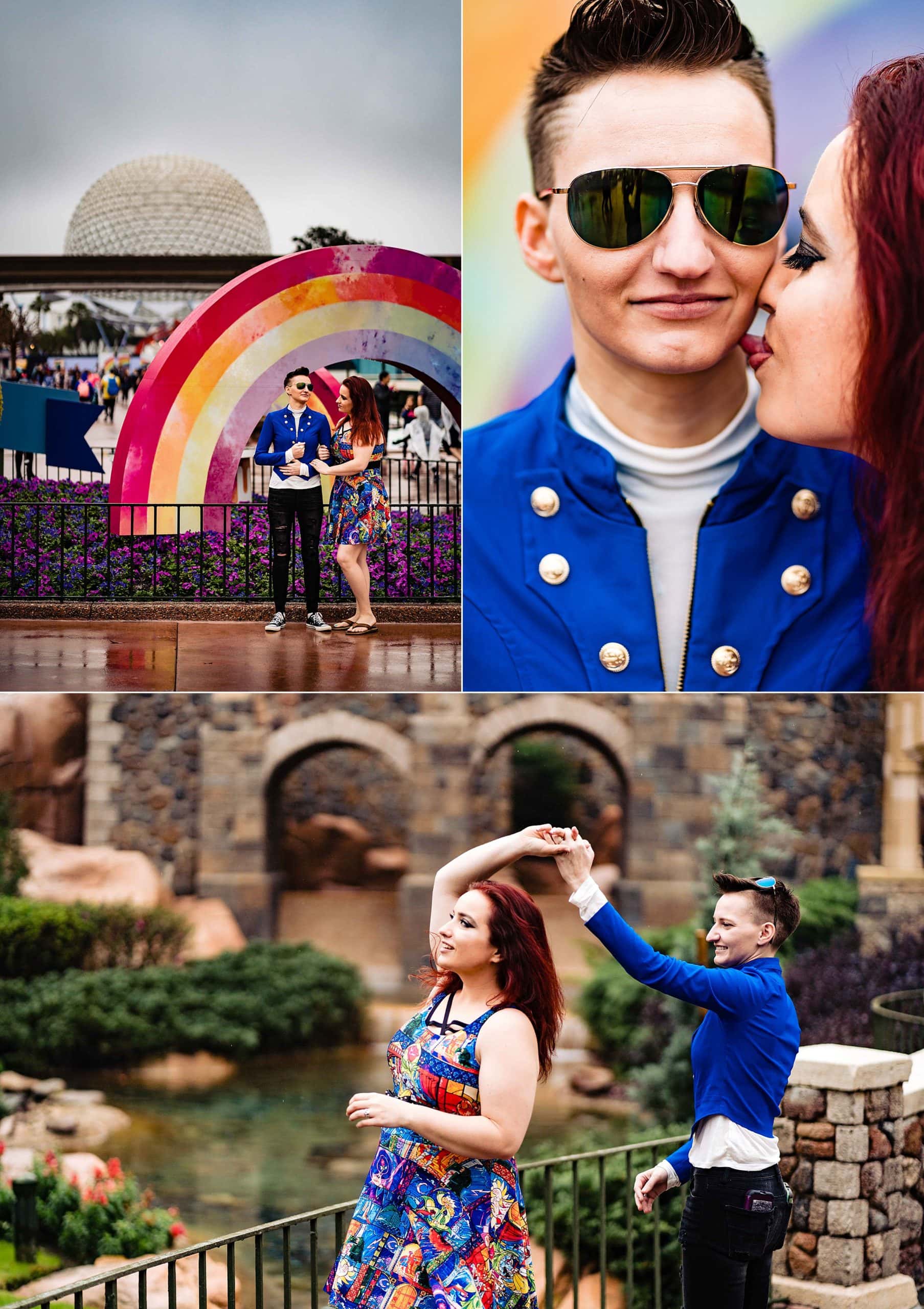 Couple portraits at Epcot | Disney engagement, disney engagement photos, Disney portraits, epcot engagement photos, kivusandcamera.com, magic kingdom engagement photos, same-sex engagement photos, Walt Disney World engagement