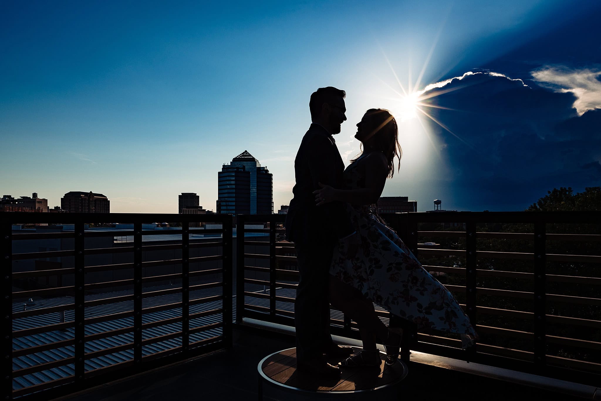 Downtown Durham Elopement Silhouette Durham Skyline