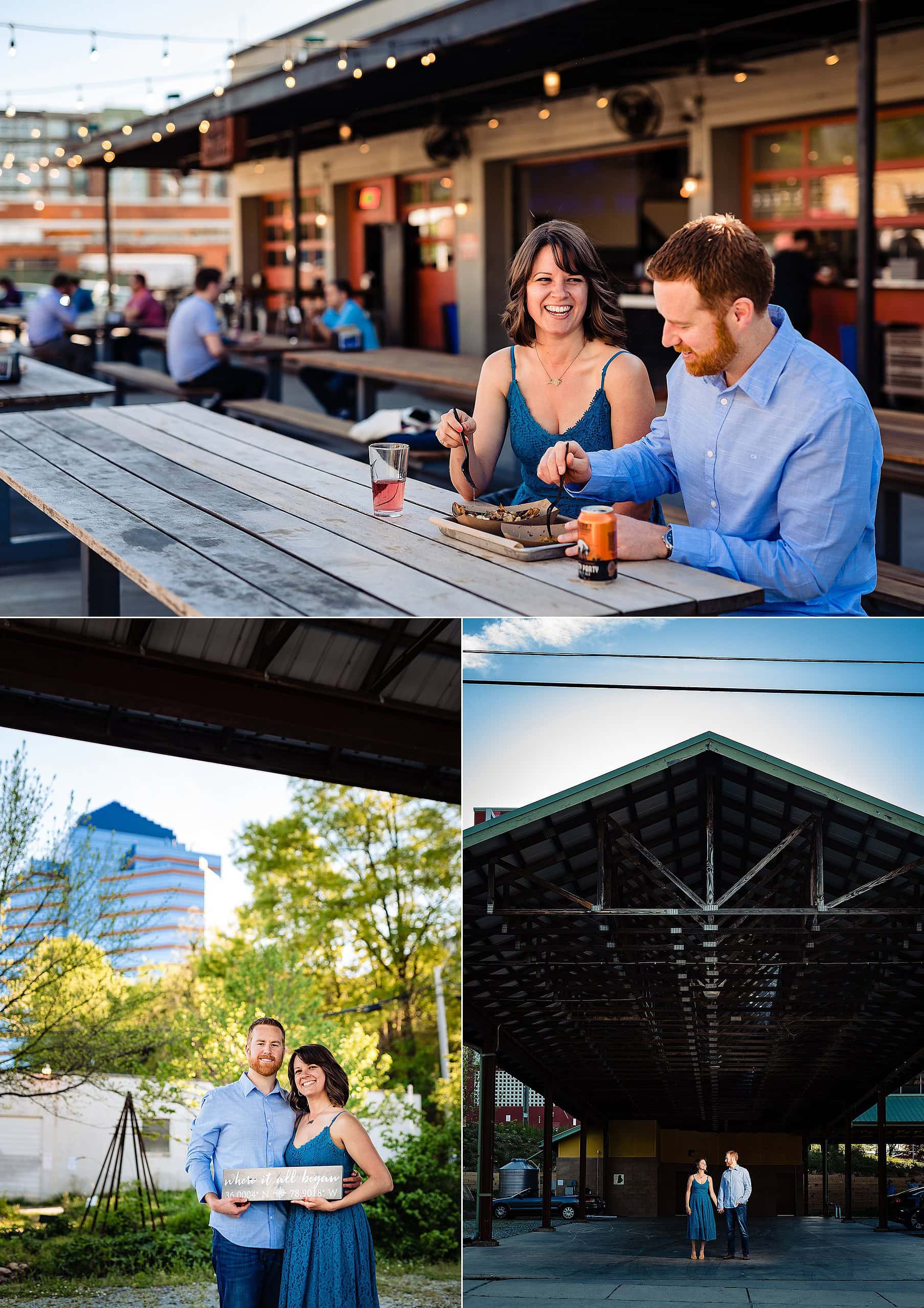 Downtown Durham engagement portraits at Motorco and Central Park