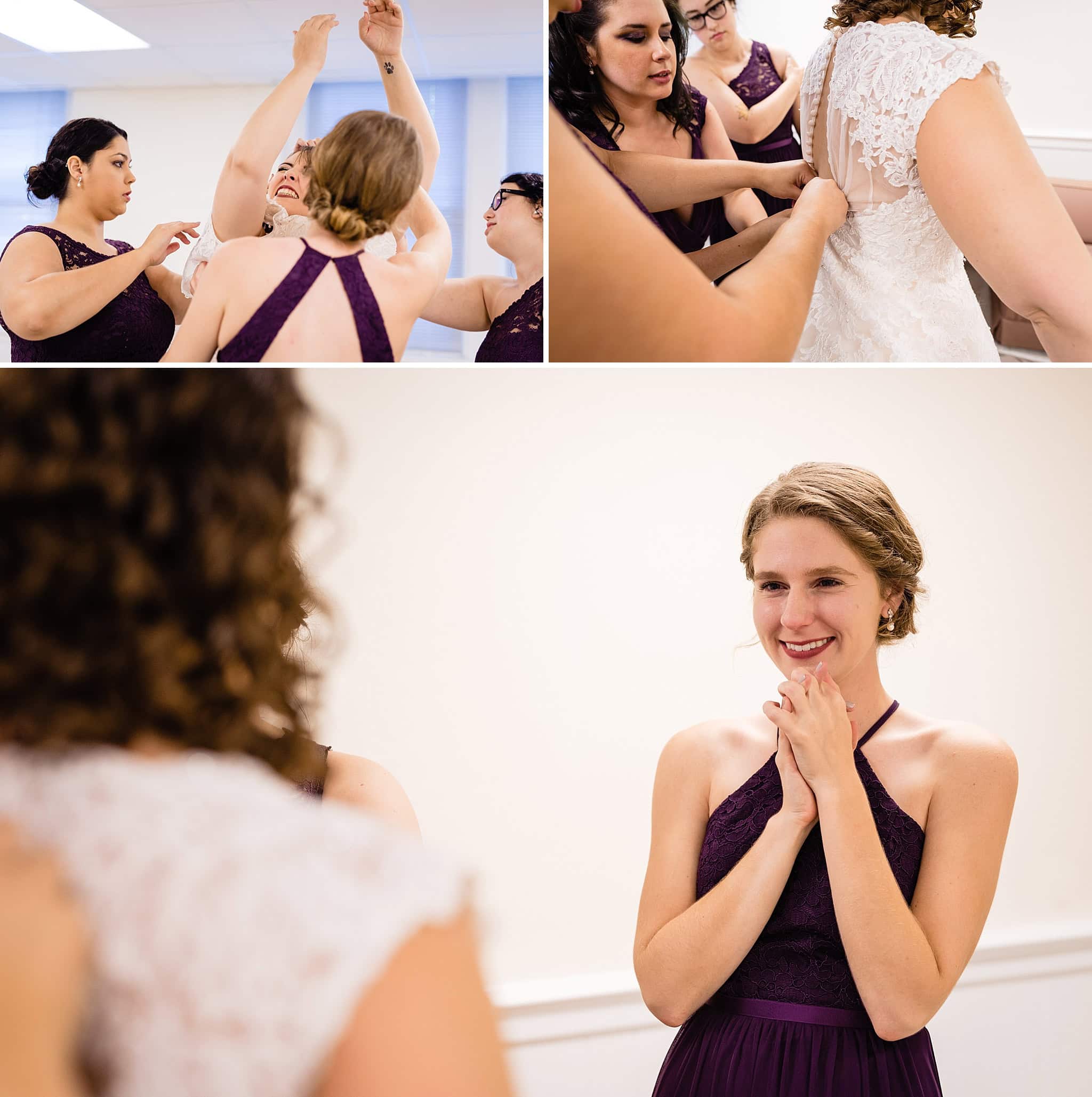 The bride finishes getting ready for a Trinity Avenue Presbyterian Church Wedding in Durham, NC