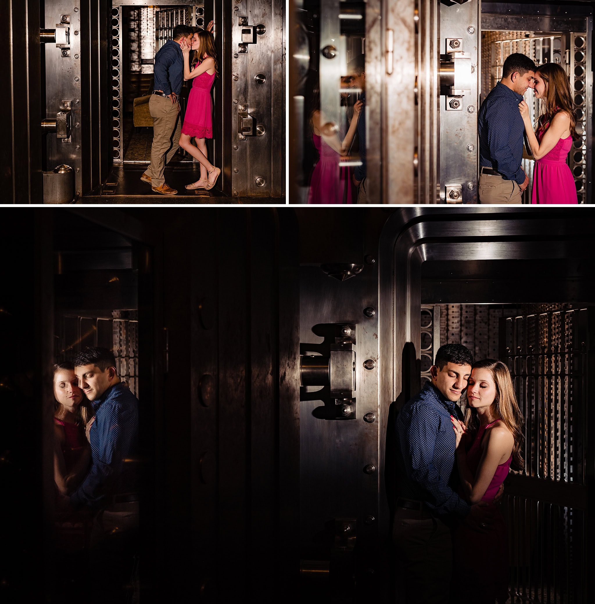 21C Hotel Durham Engagement Photography Bank Vault