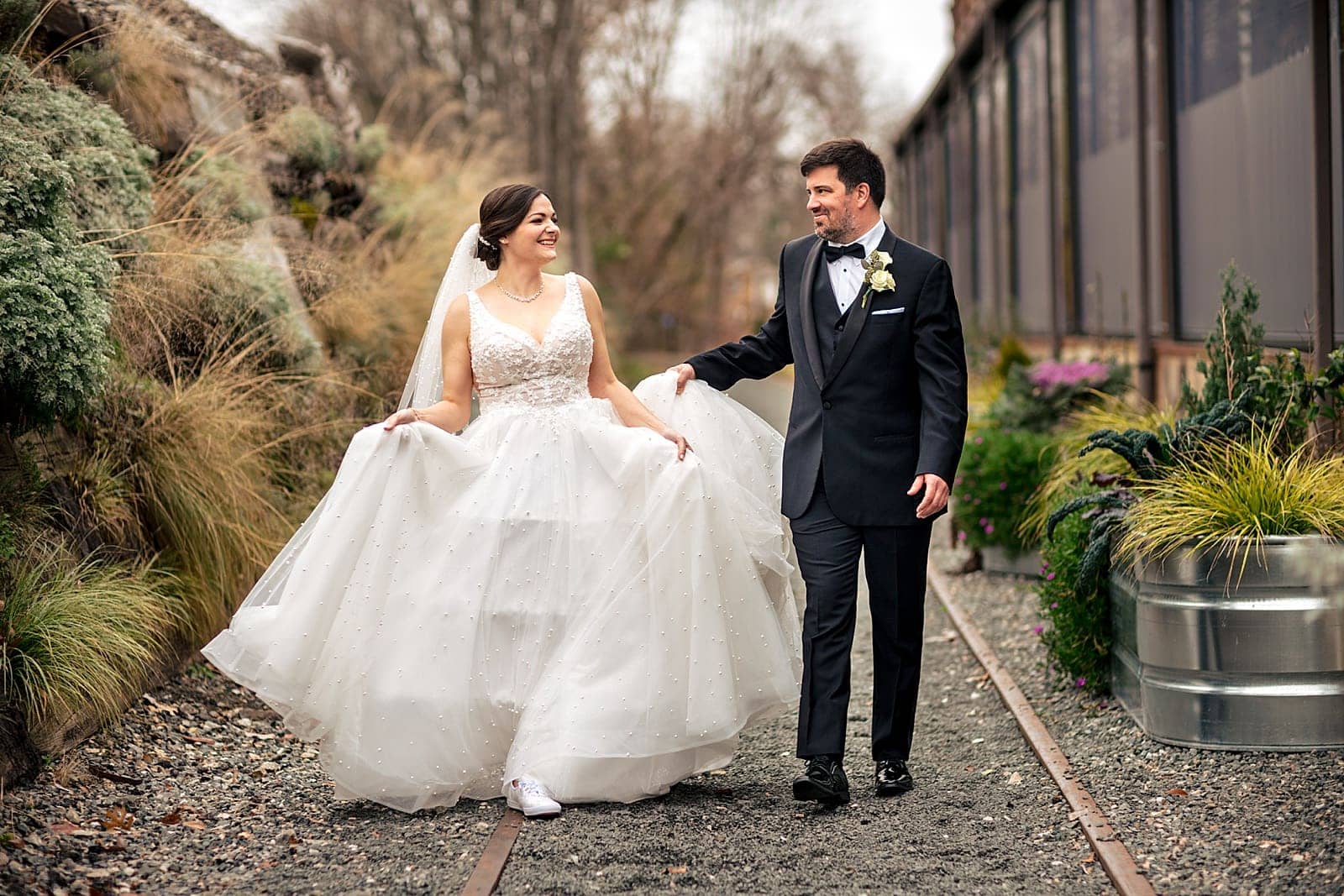 Durham NC Winter Wedding portraits at the Cotton Room