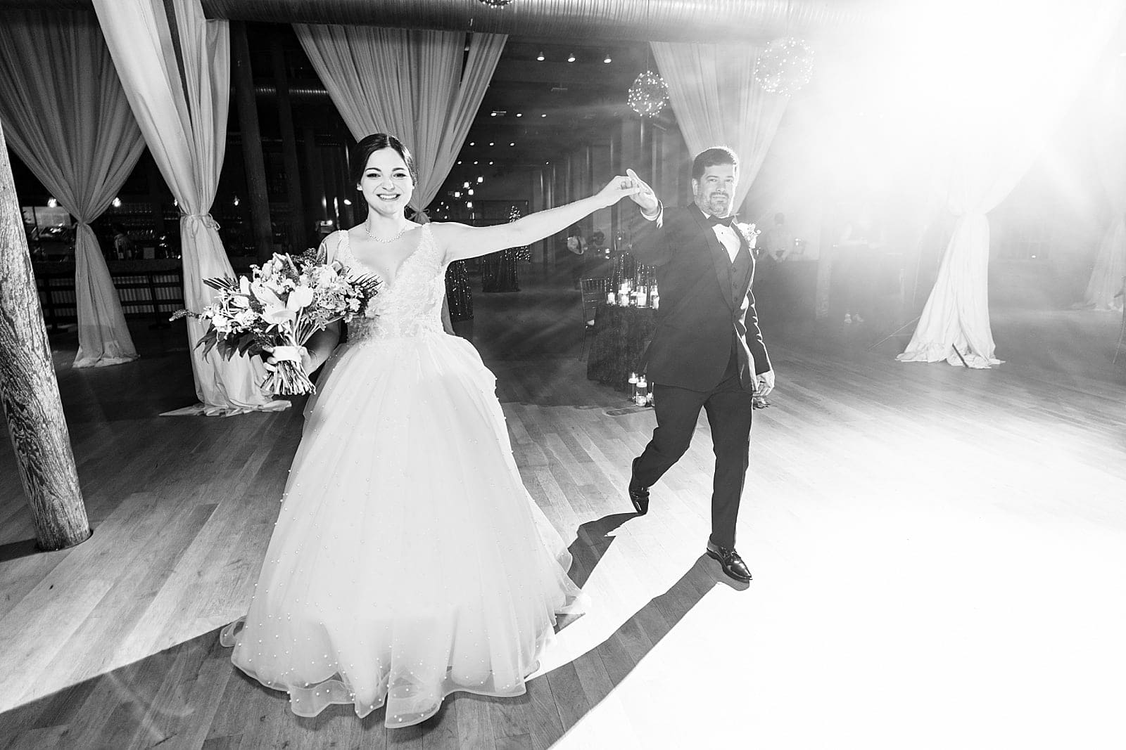 winter wedding reception at the cotton room in Durham, NC