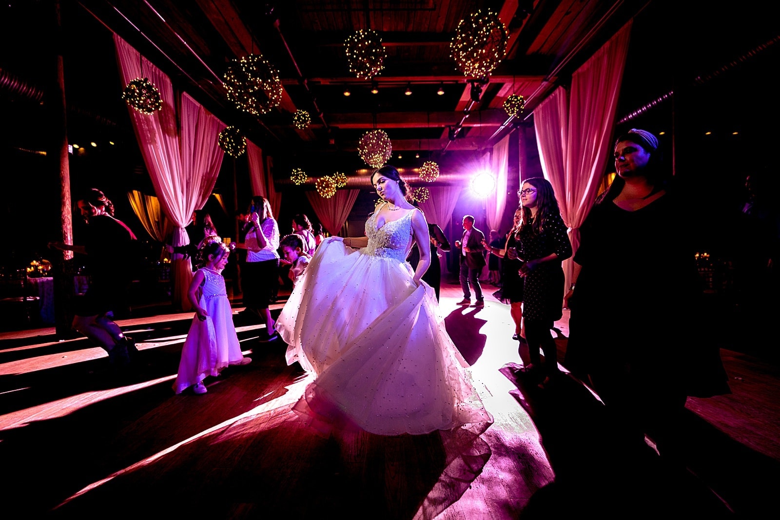 winter wedding reception at the cotton room in Durham, NC