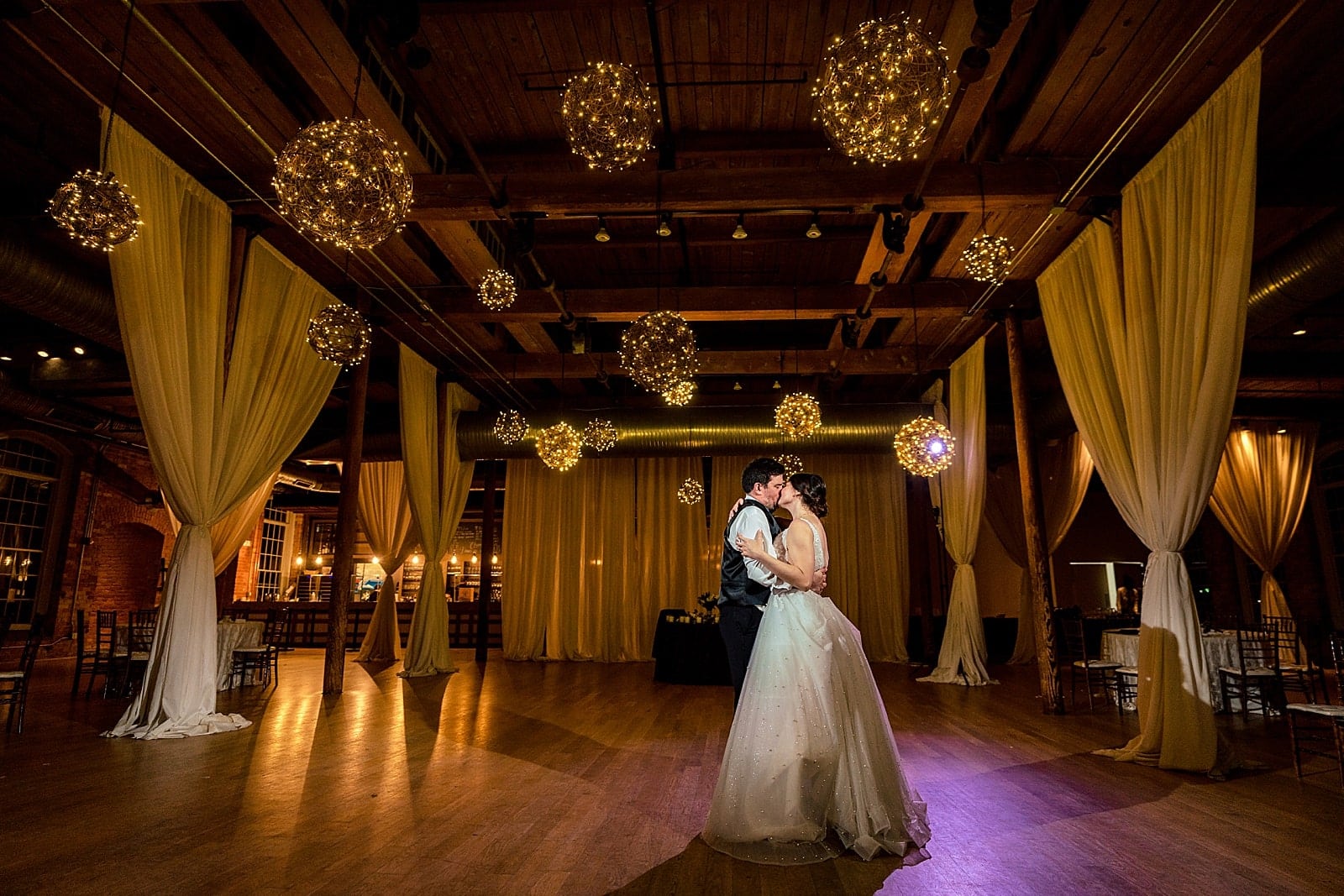 winter wedding reception at the cotton room in Durham, NC