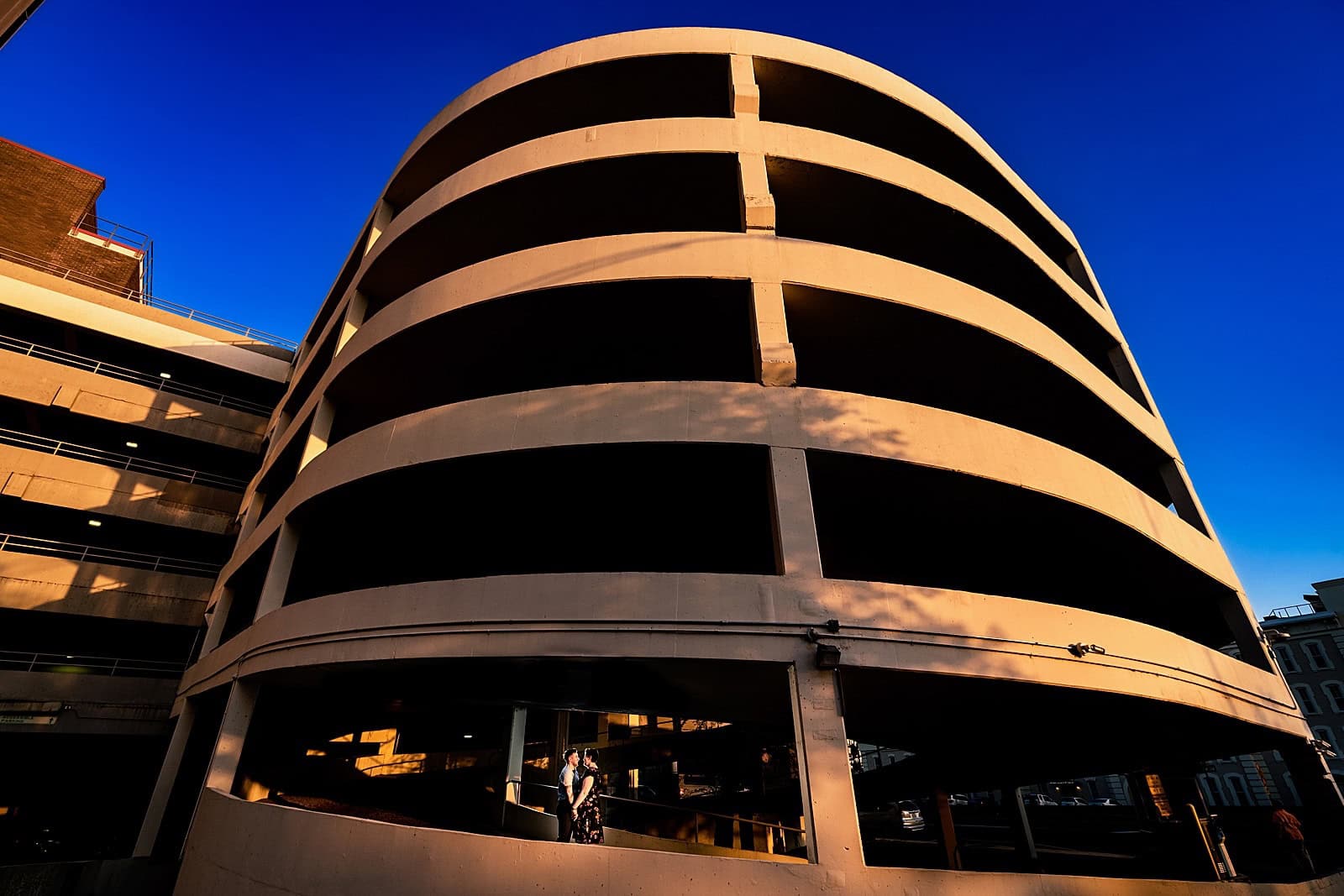 Sunset engagement photos in downtown Durham