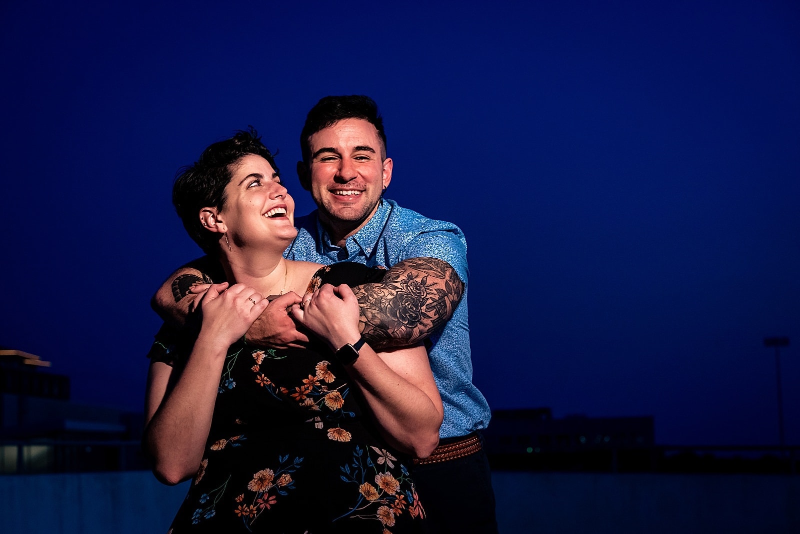 After dark engagement photos in downtown Durham