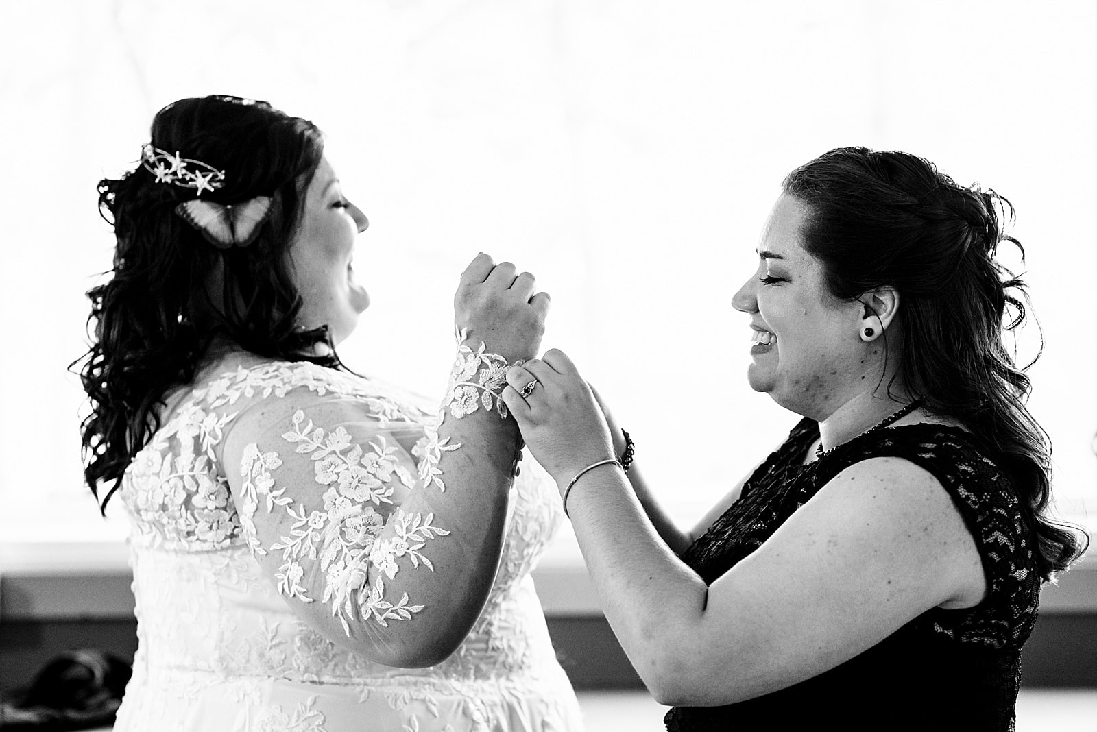 same sex wedding - these brides chose to get ready together on their wedding day, parting only to put on dresses before a first look