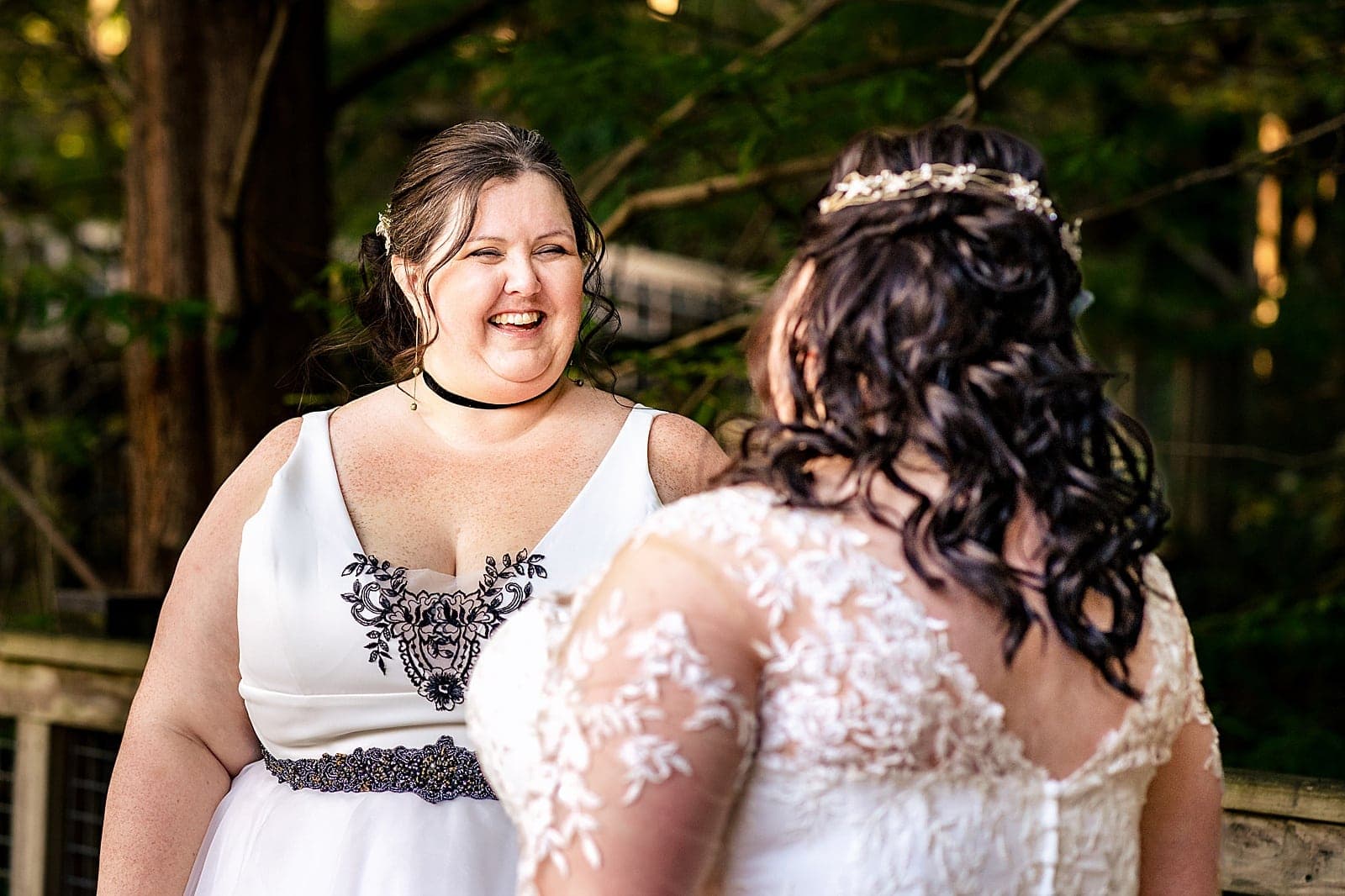 same sex wedding first look between two brides