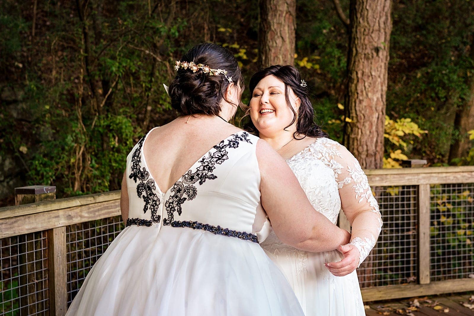 same sex wedding first look between two brides