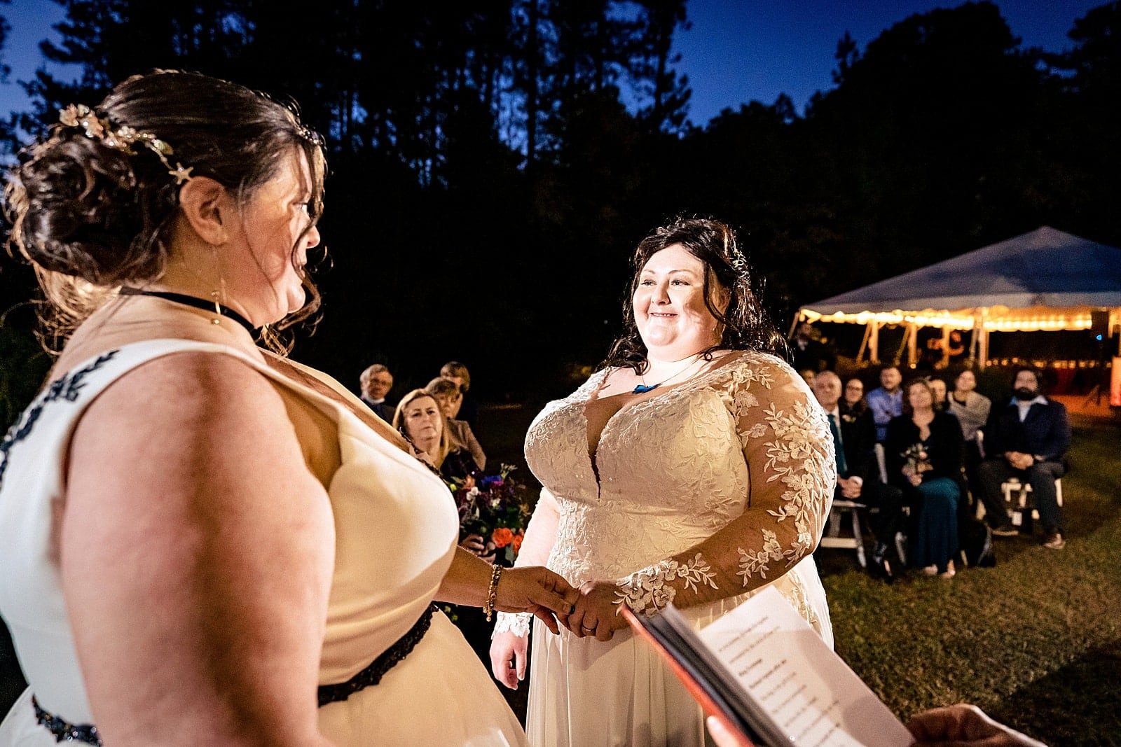 same sex wedding at Museum of Life and Science after dark