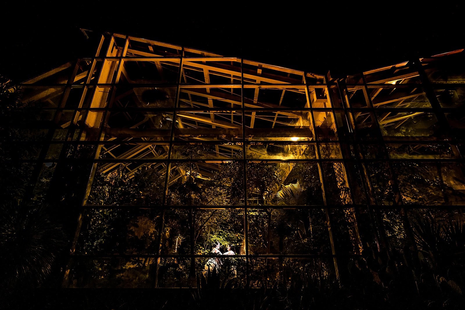 Nighttime wedding photo at the Museum of Life and Science in Durham, NC