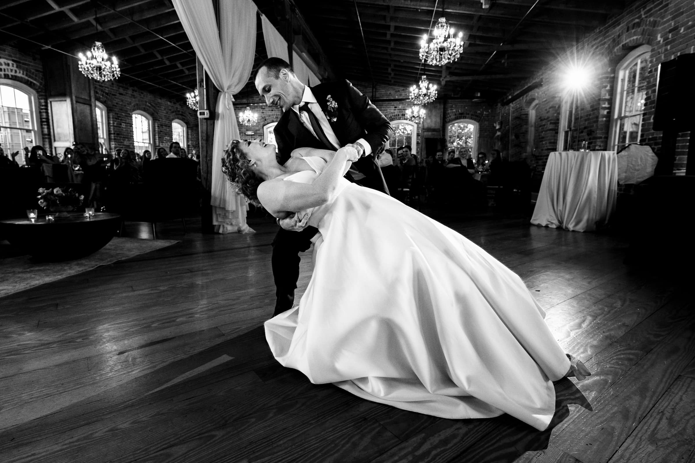 Fun wedding reception for Elon grads at Melrose Knitting Mill in downtown Raleigh | photos by Kivus & Camera