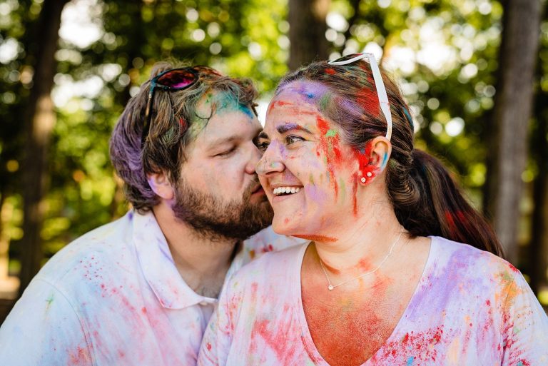 Color bomb engagement photos