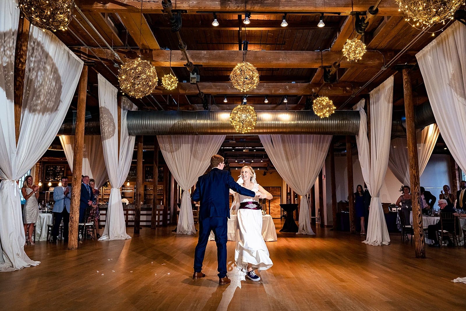 First dance at a fun wedding in Durham, NC
