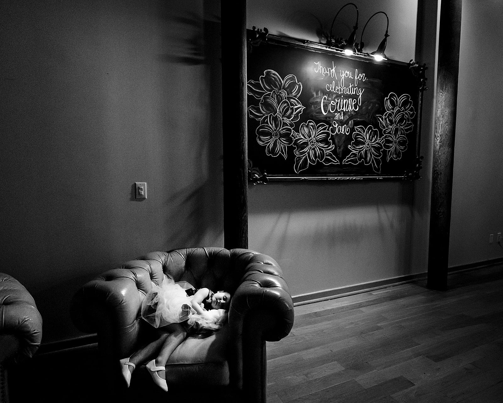 This little flower girl fell asleep during the reception