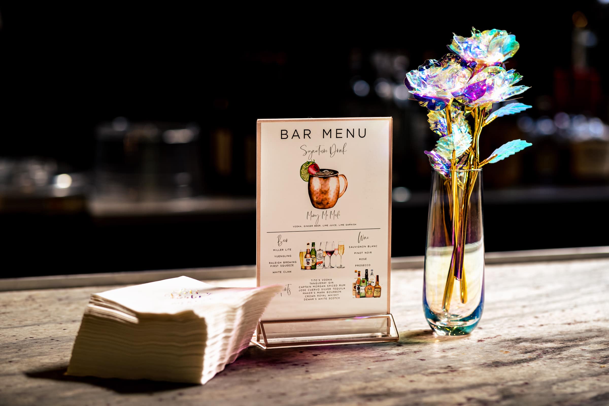 custom bar menu for a wedding